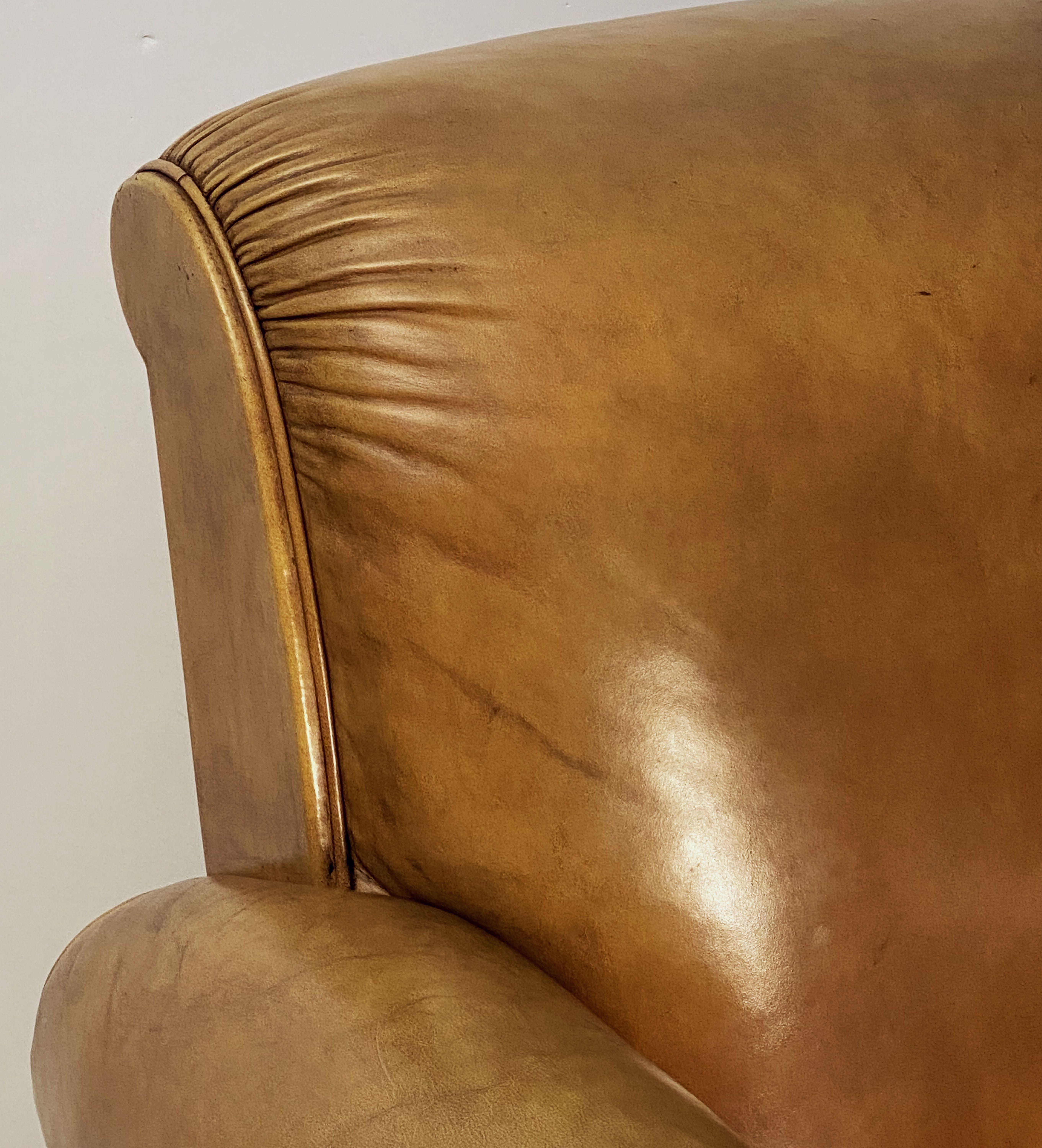 Metal Art Deco Leather Club Chairs from France 'Priced as a Pair'