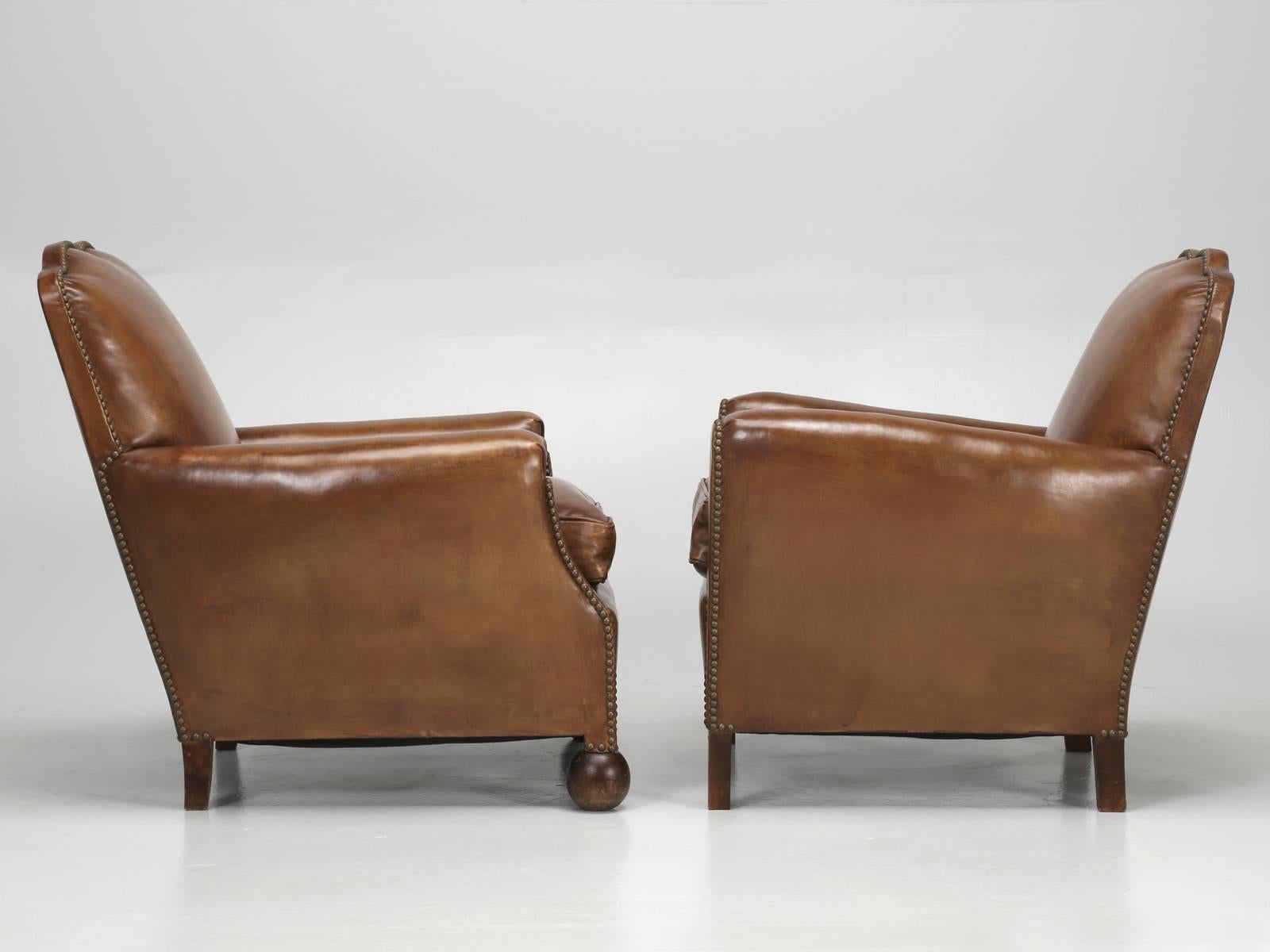 French Art Deco Leather Club Chairs, Restored to a High Standard, Down Cushions 7