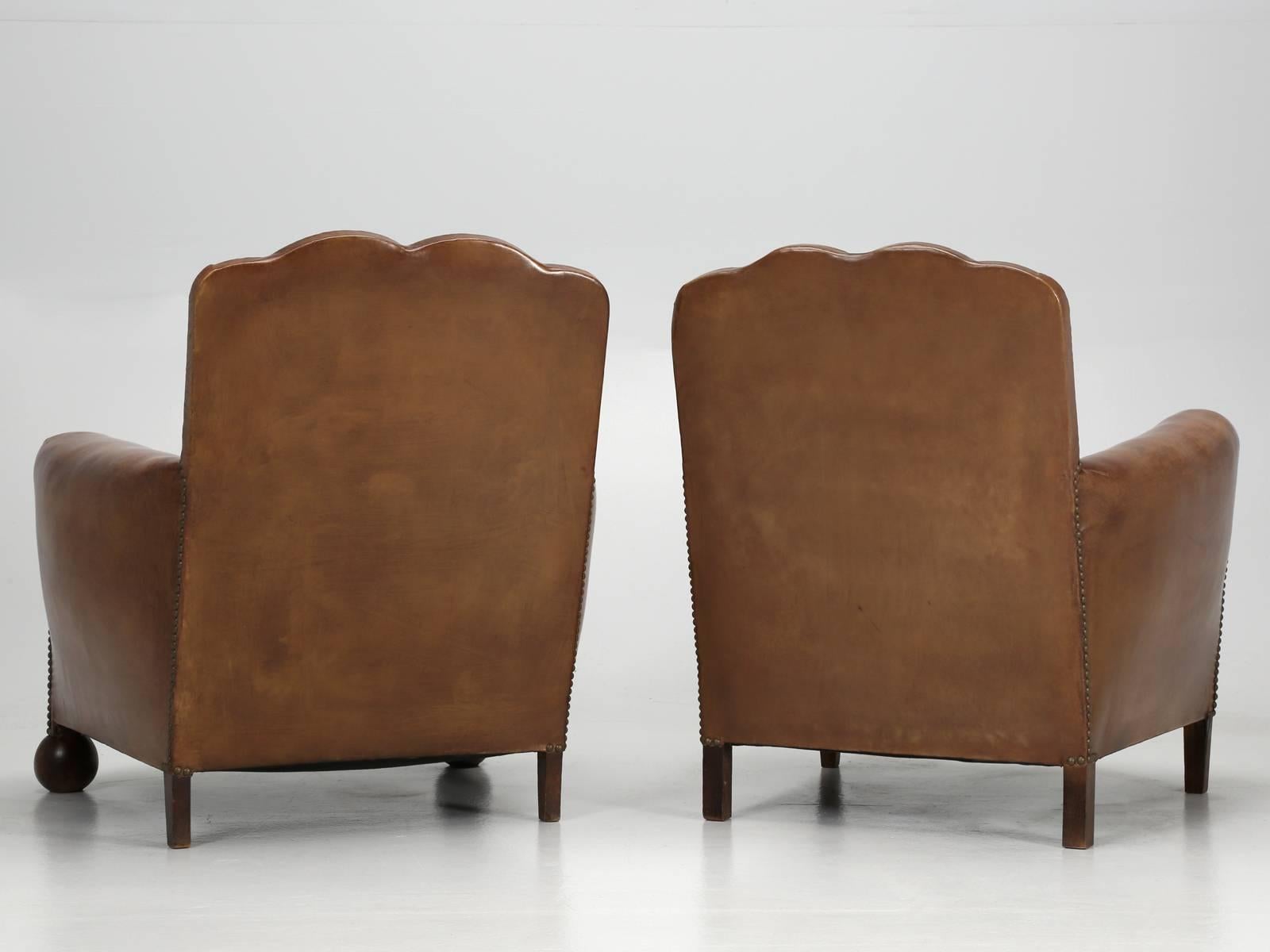 French Art Deco Leather Club Chairs, Restored to a High Standard, Down Cushions 8