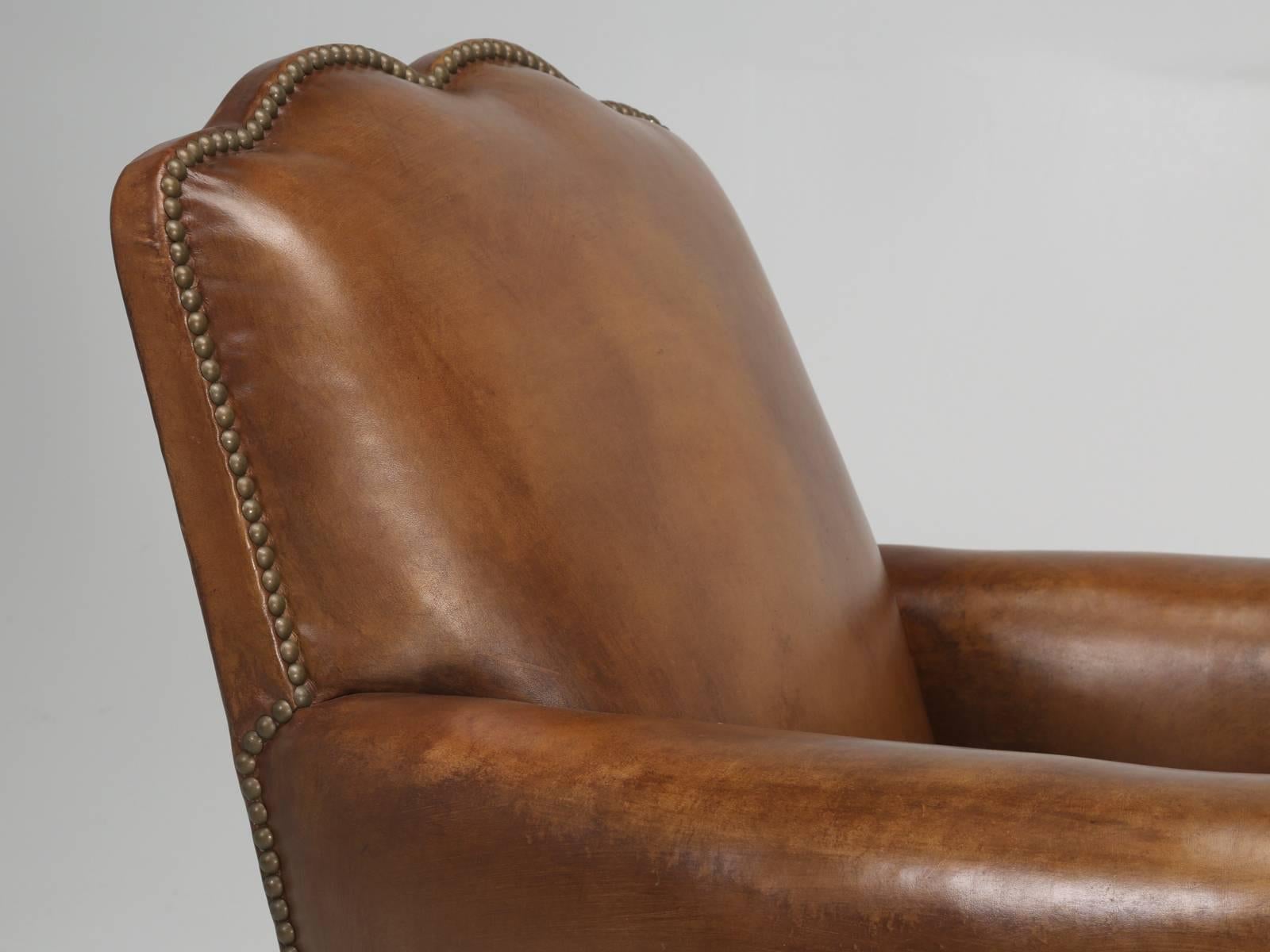 Hand-Crafted French Art Deco Leather Club Chairs, Restored to a High Standard, Down Cushions