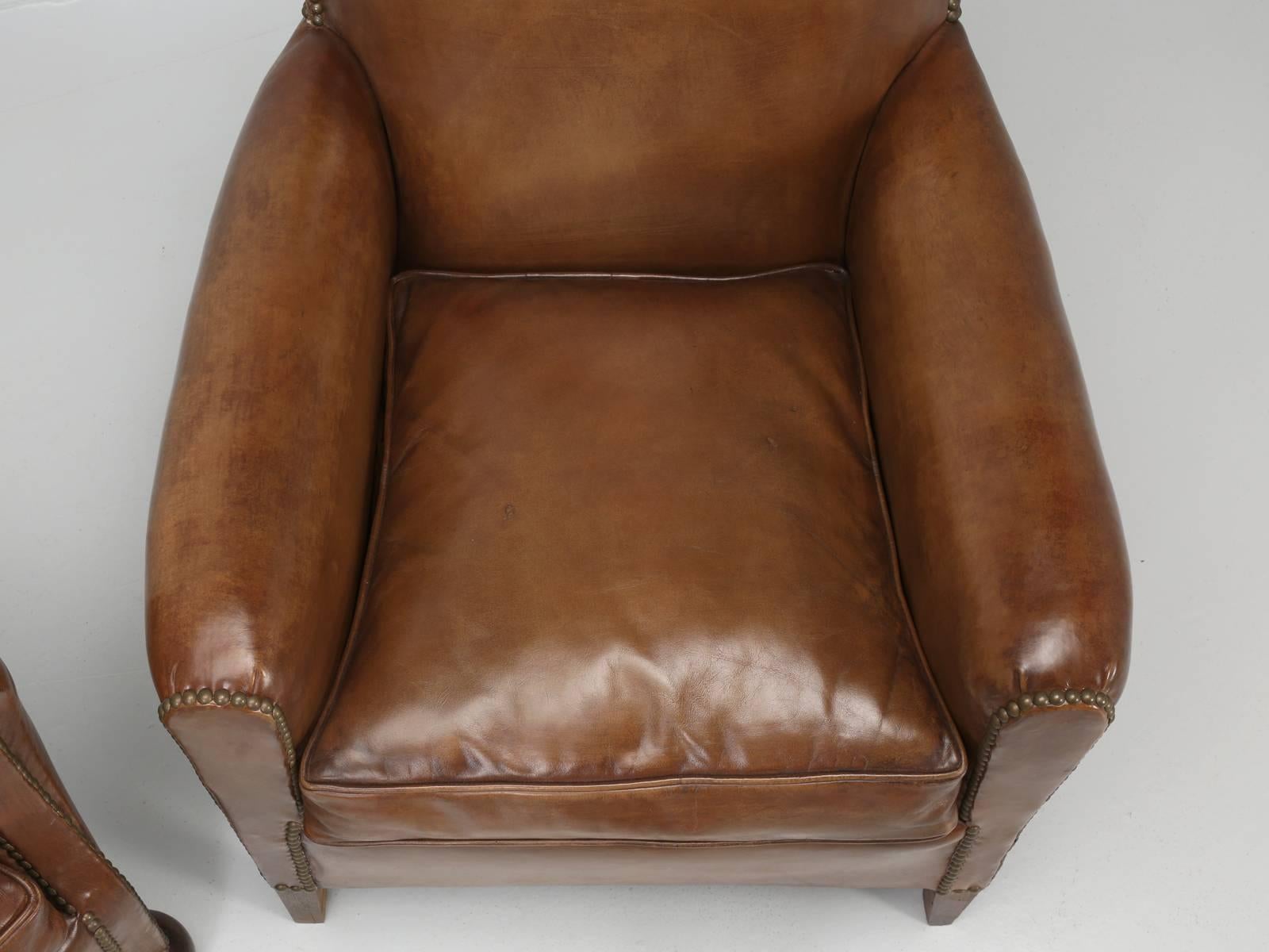 French Art Deco Leather Club Chairs, Restored to a High Standard, Down Cushions 1