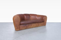 French Art Deco Leather "Croissant" Sofa