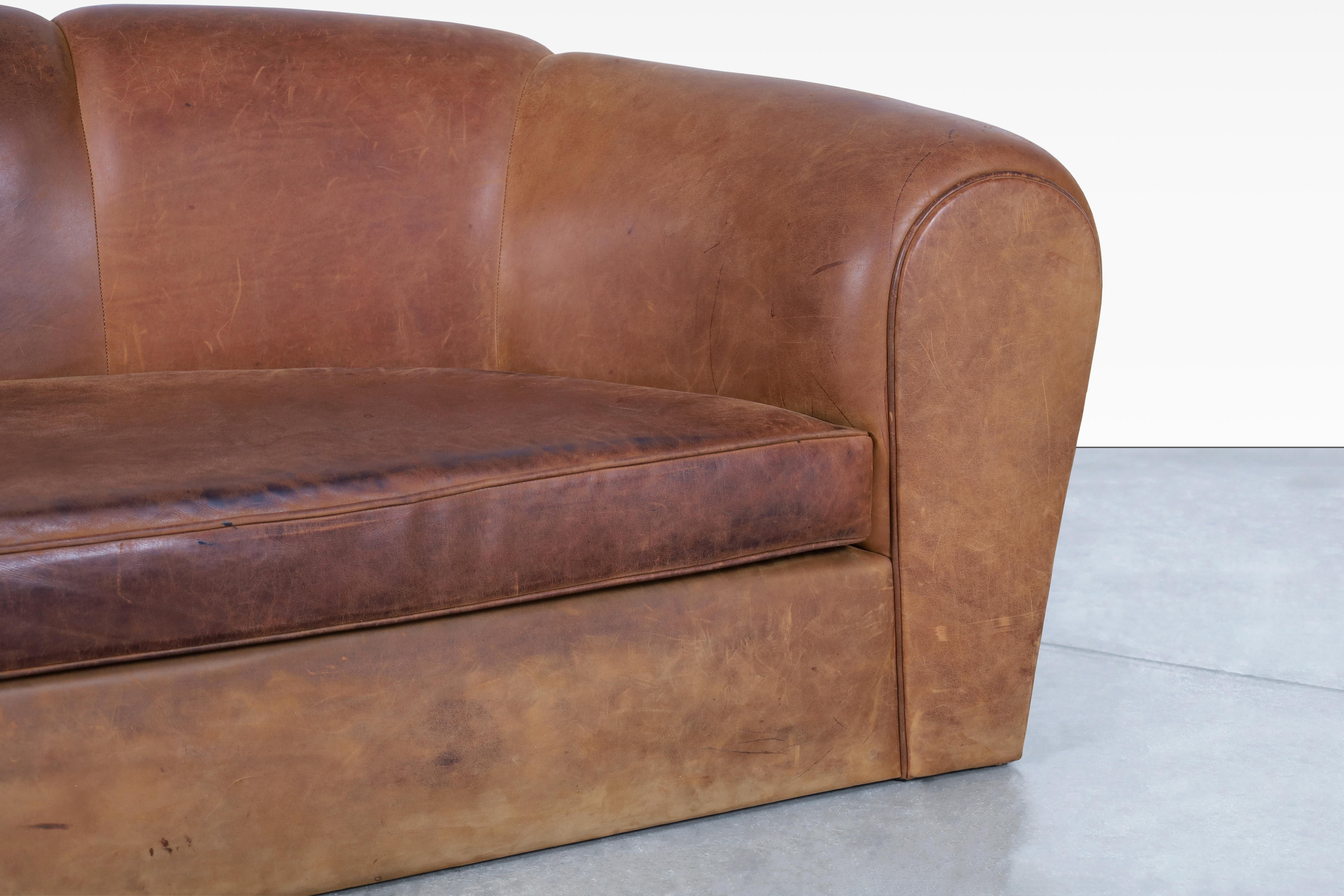Mid-Century Modern French Art Deco Leather 