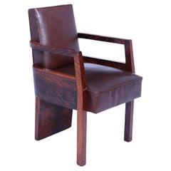 Silla de escritorio francesa de cuero Art Déco