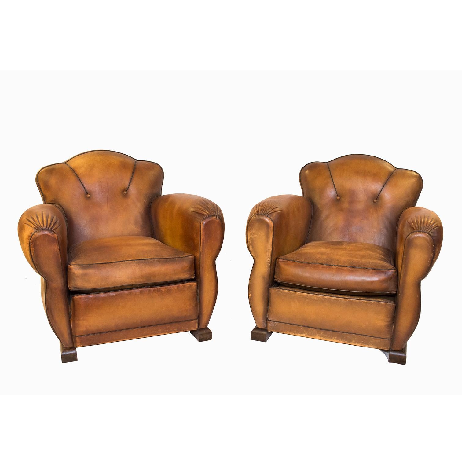 French Art Deco Leather Moustache Club Chairs 5