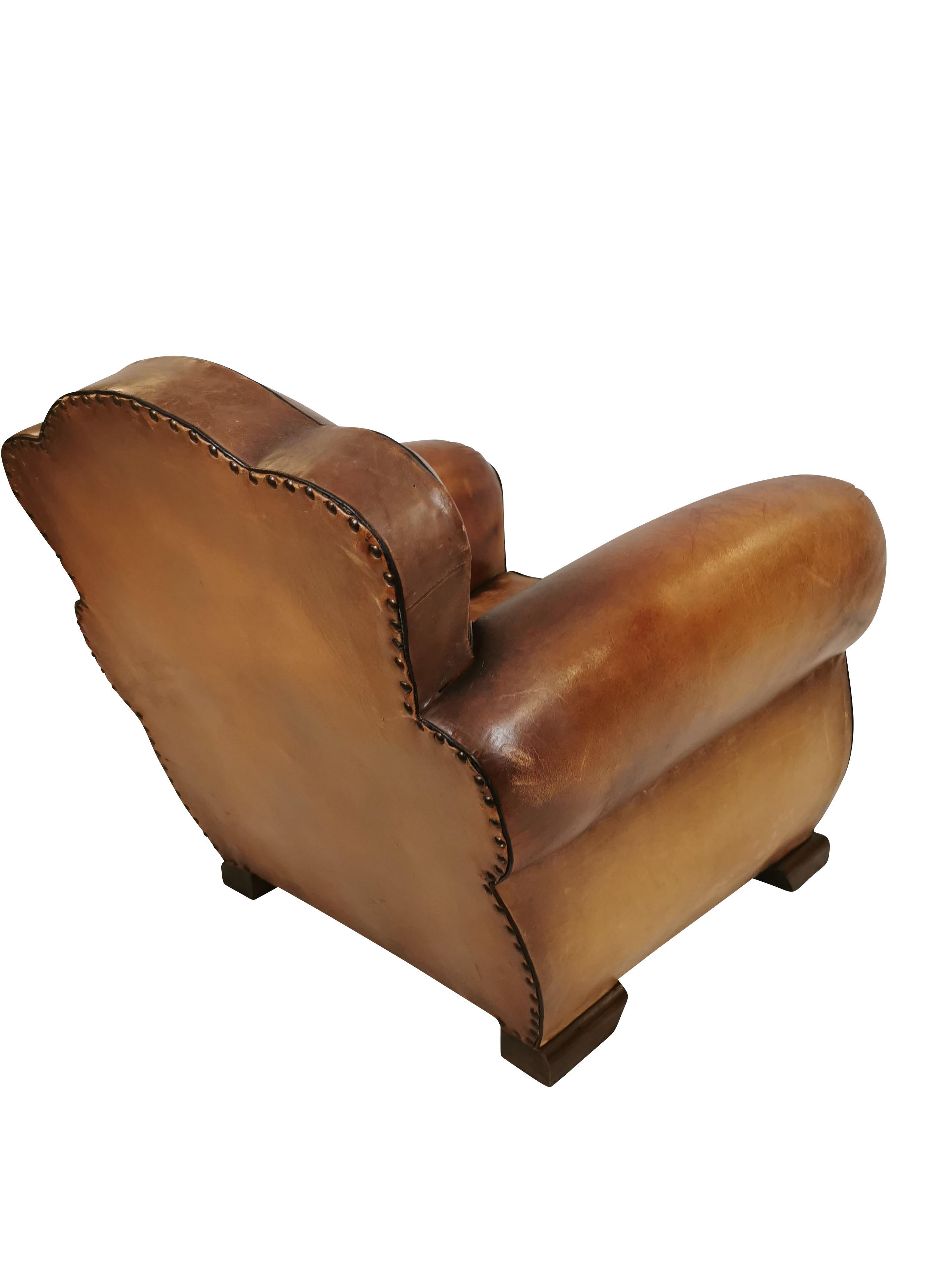 French Art Deco Leather Moustache Club Chairs 1