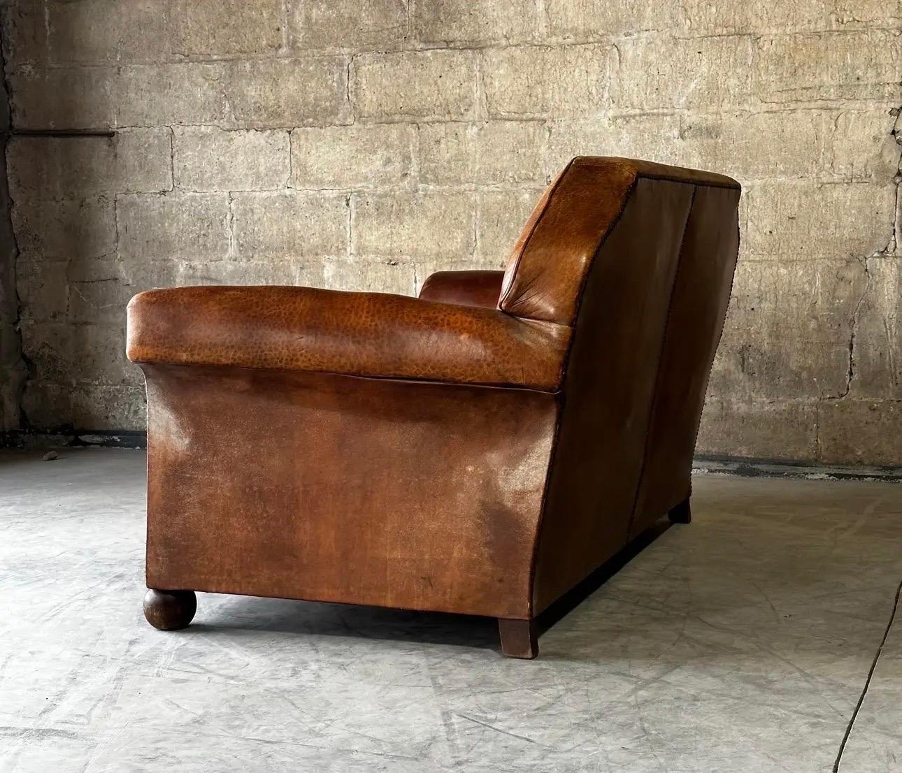 French Art Deco Leather Sofa 6