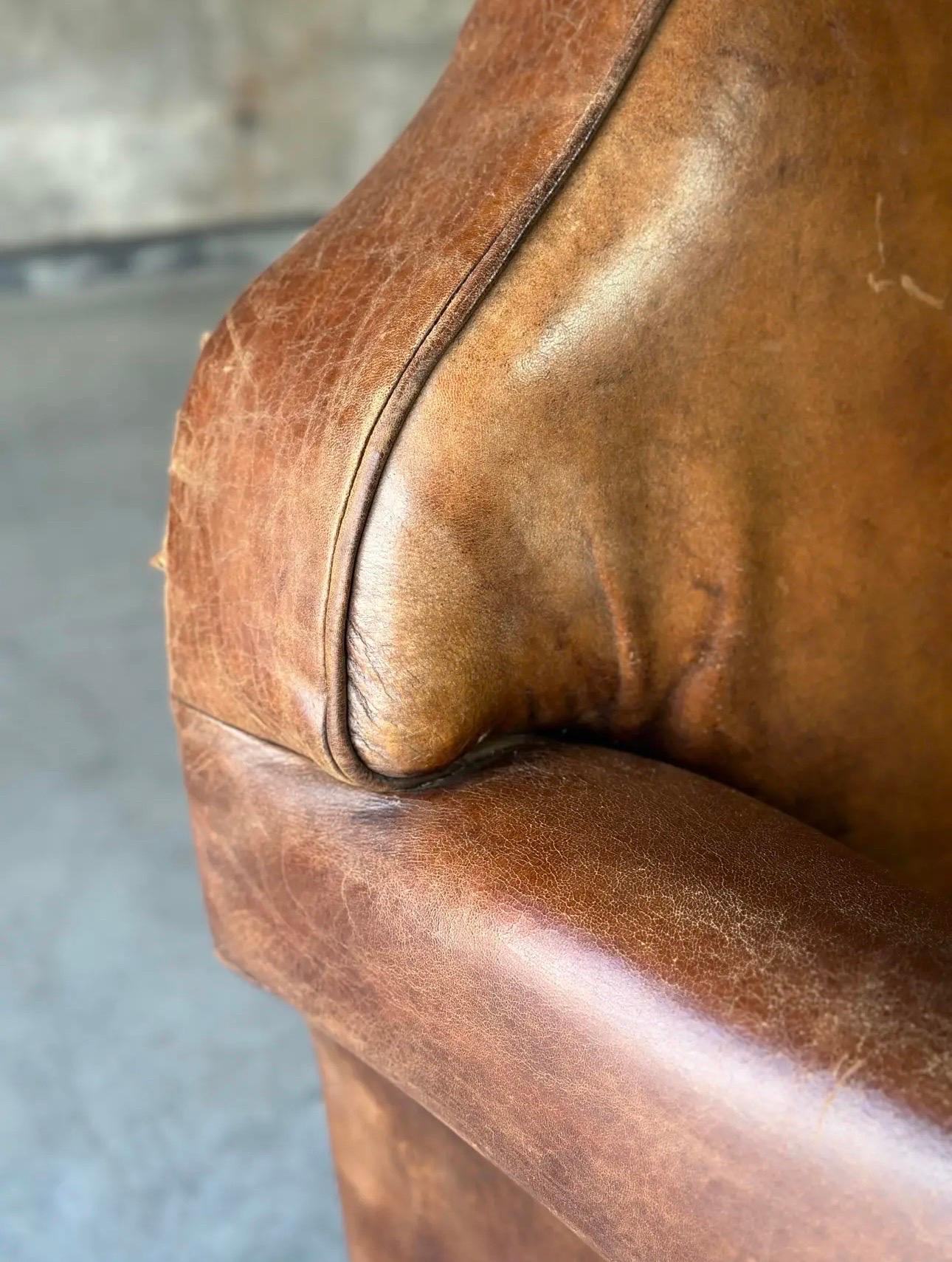 20th Century French Art Deco Leather Sofa