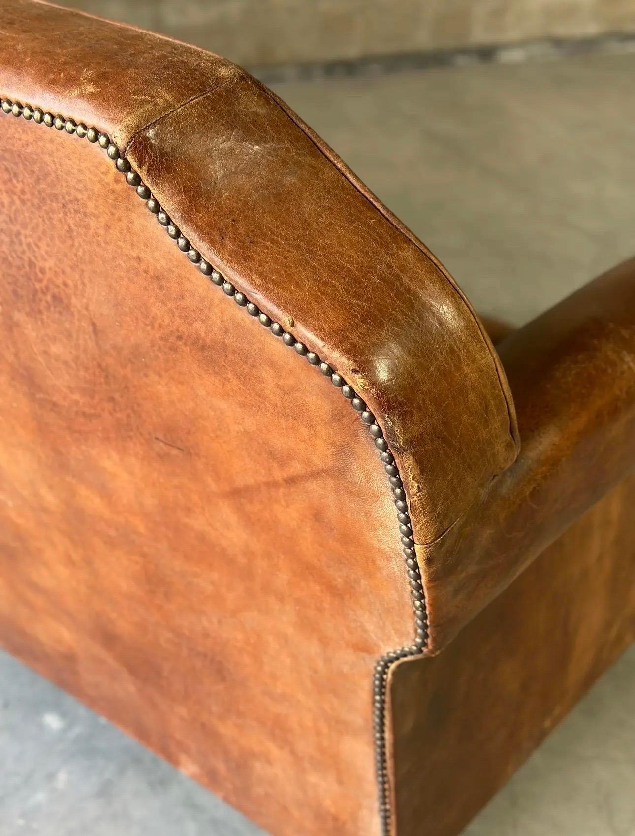 French Art Deco Leather Sofa 2