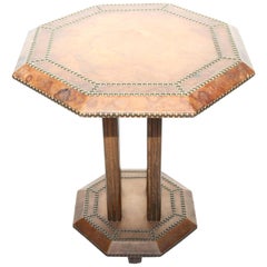 French Art Deco Leather Studded Octagonal Side Table