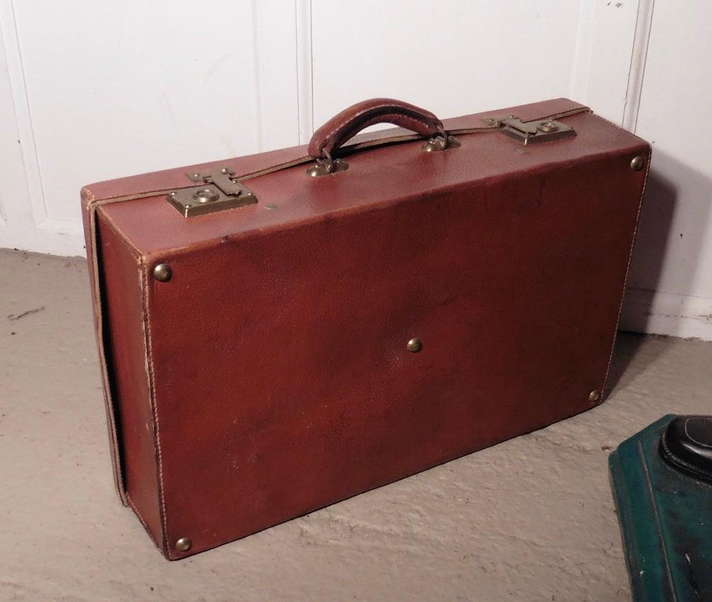 20th Century French Art Deco Leather Suit Case with Original Canvas Cover For Sale