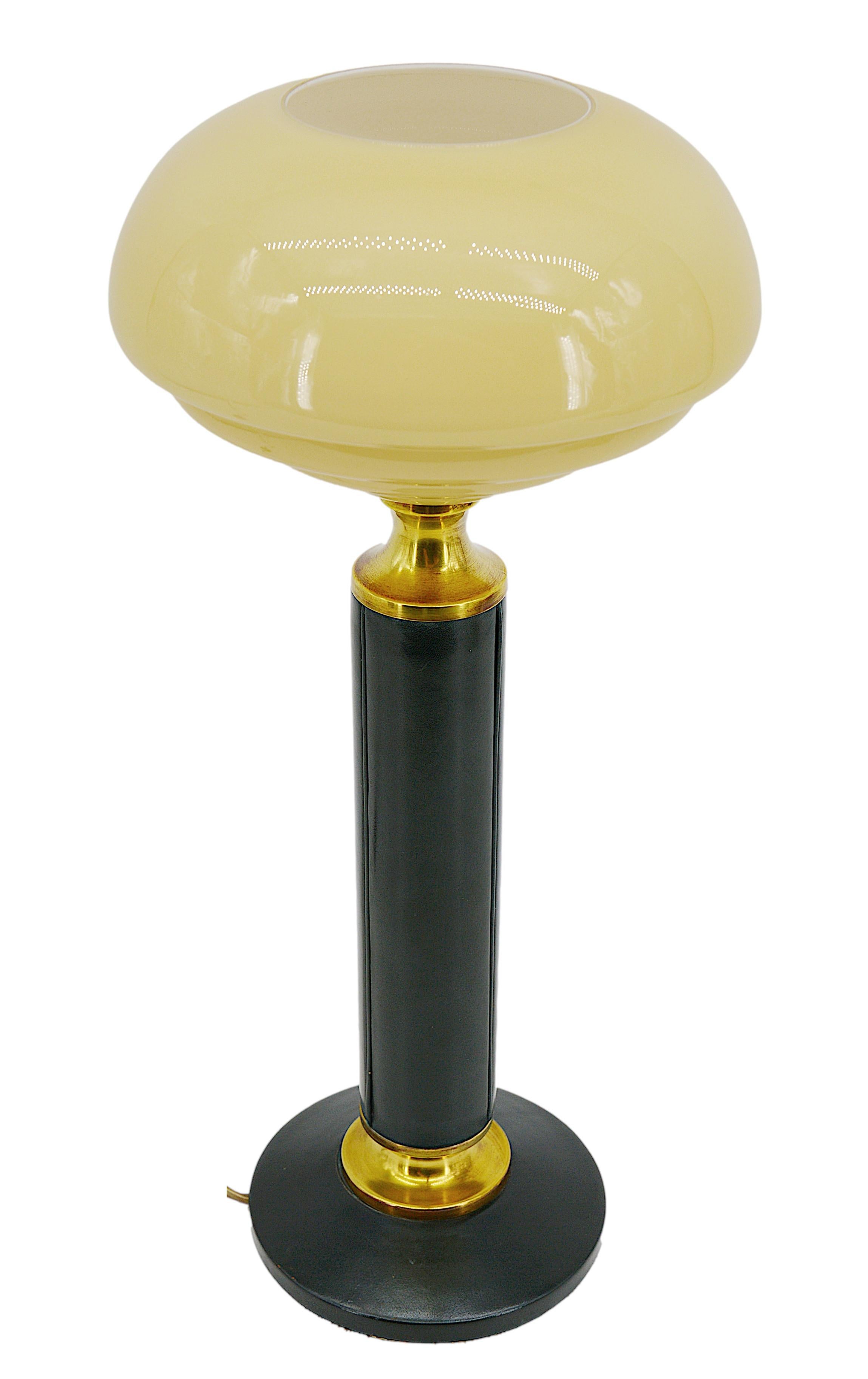Mid-20th Century French Art Deco Leather Table Lamp, 1930s