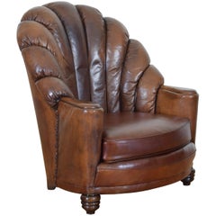 French Art Deco Leather Upholstered Club Chair, Second Quarter of 20th Century