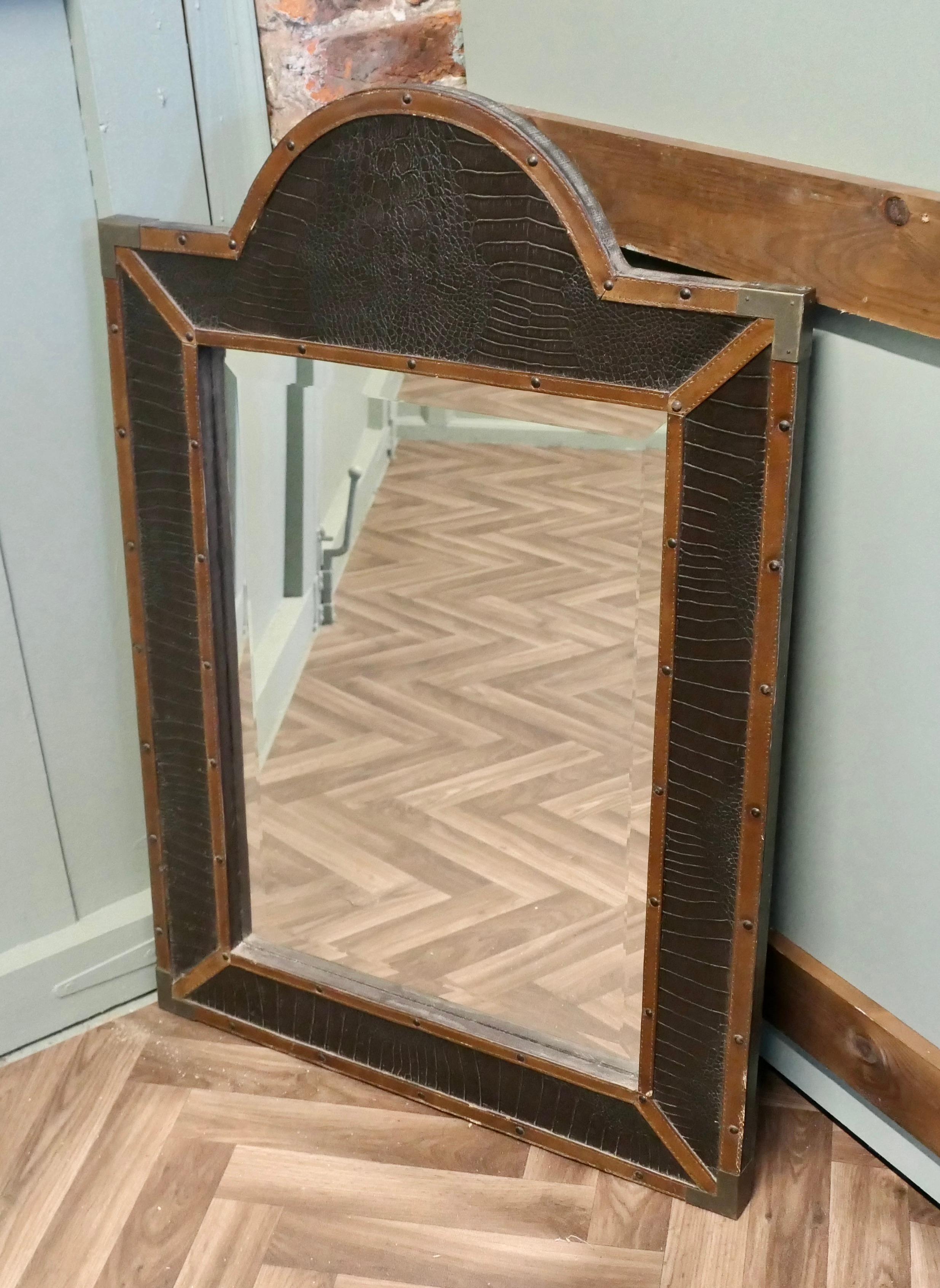 French Art Deco Leather Wall Mirror  A very unusual piece In Good Condition For Sale In Godshill, Isle of Wight