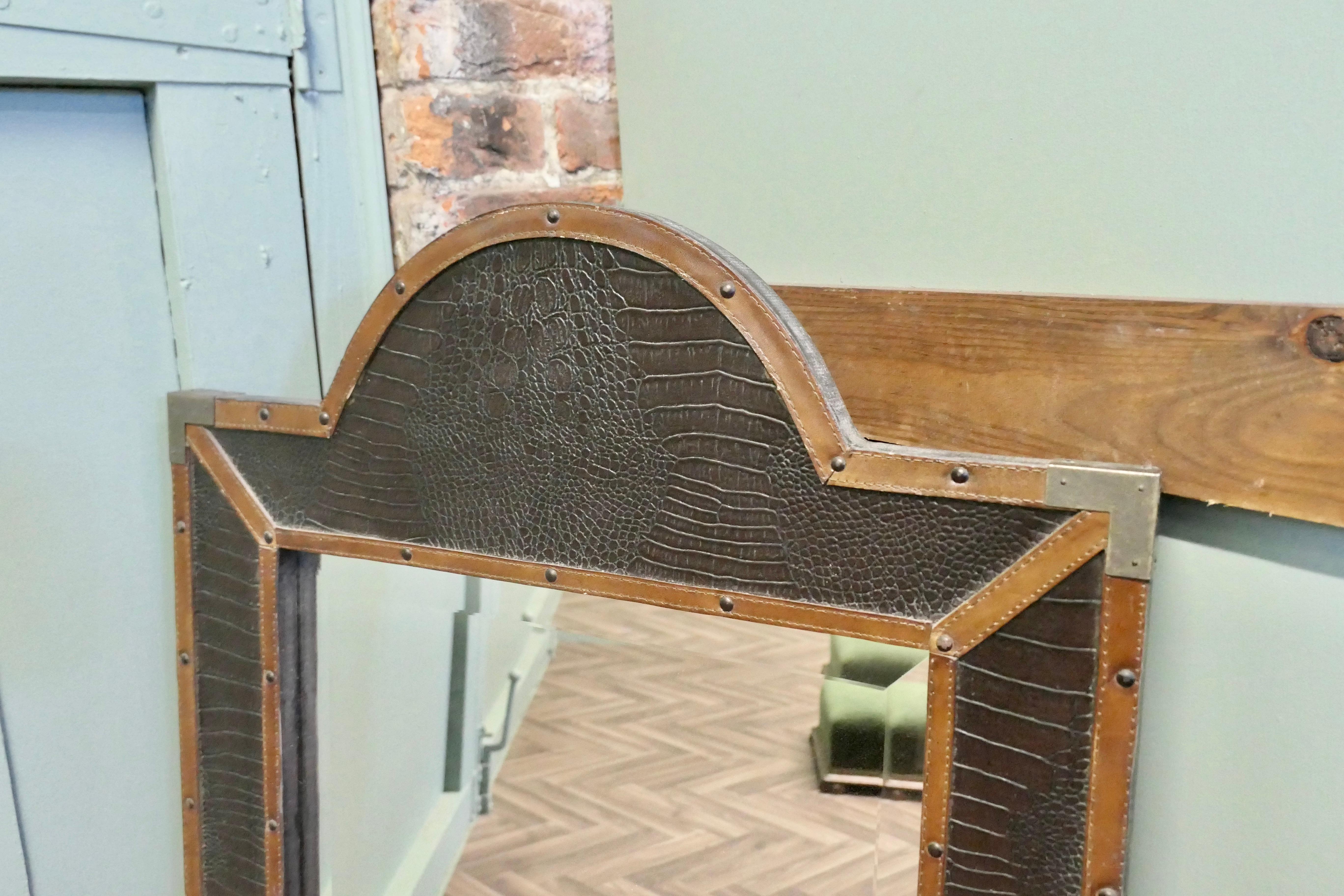 Early 20th Century French Art Deco Leather Wall Mirror  A very unusual piece For Sale