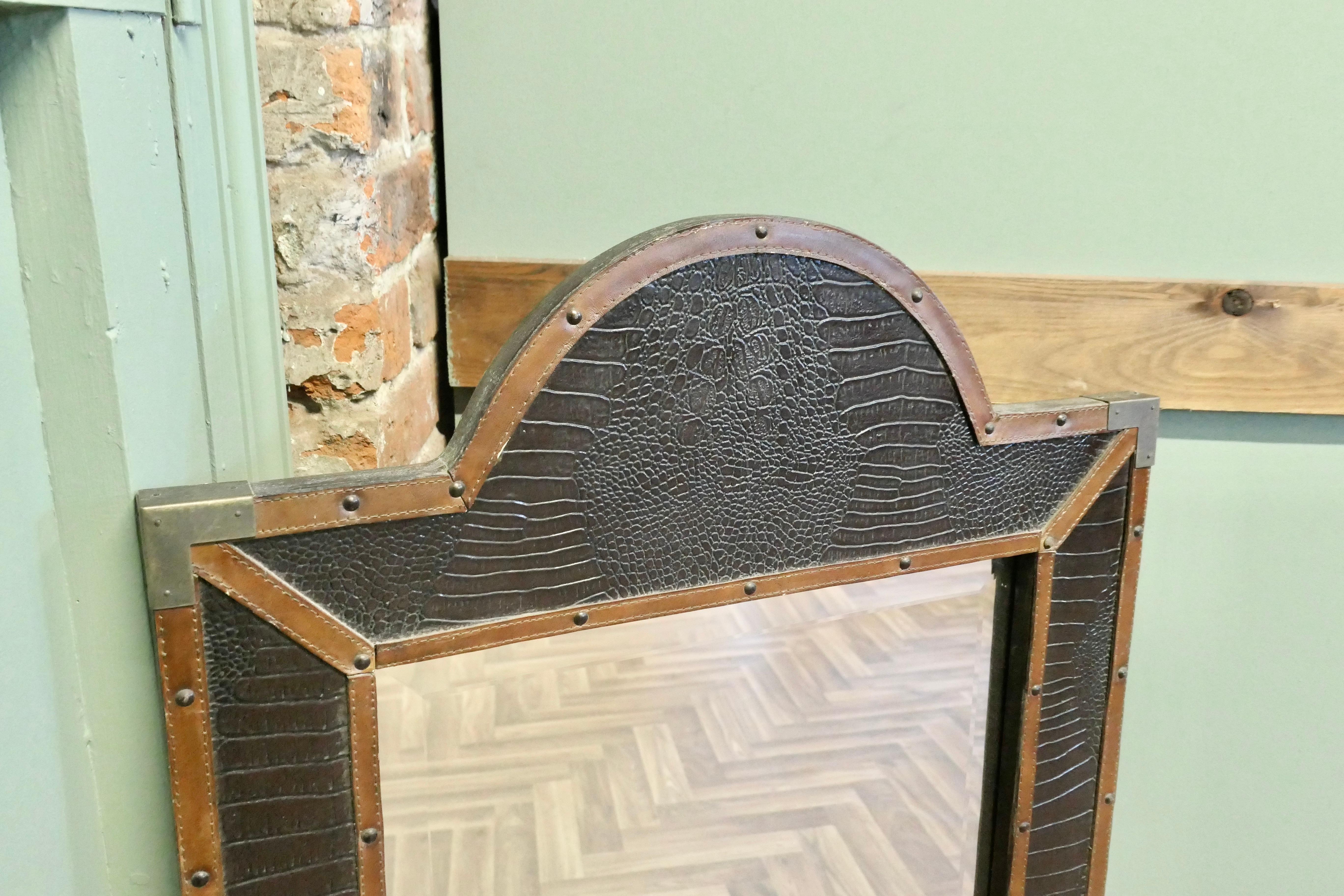 French Art Deco Leather Wall Mirror  A very unusual piece For Sale 1