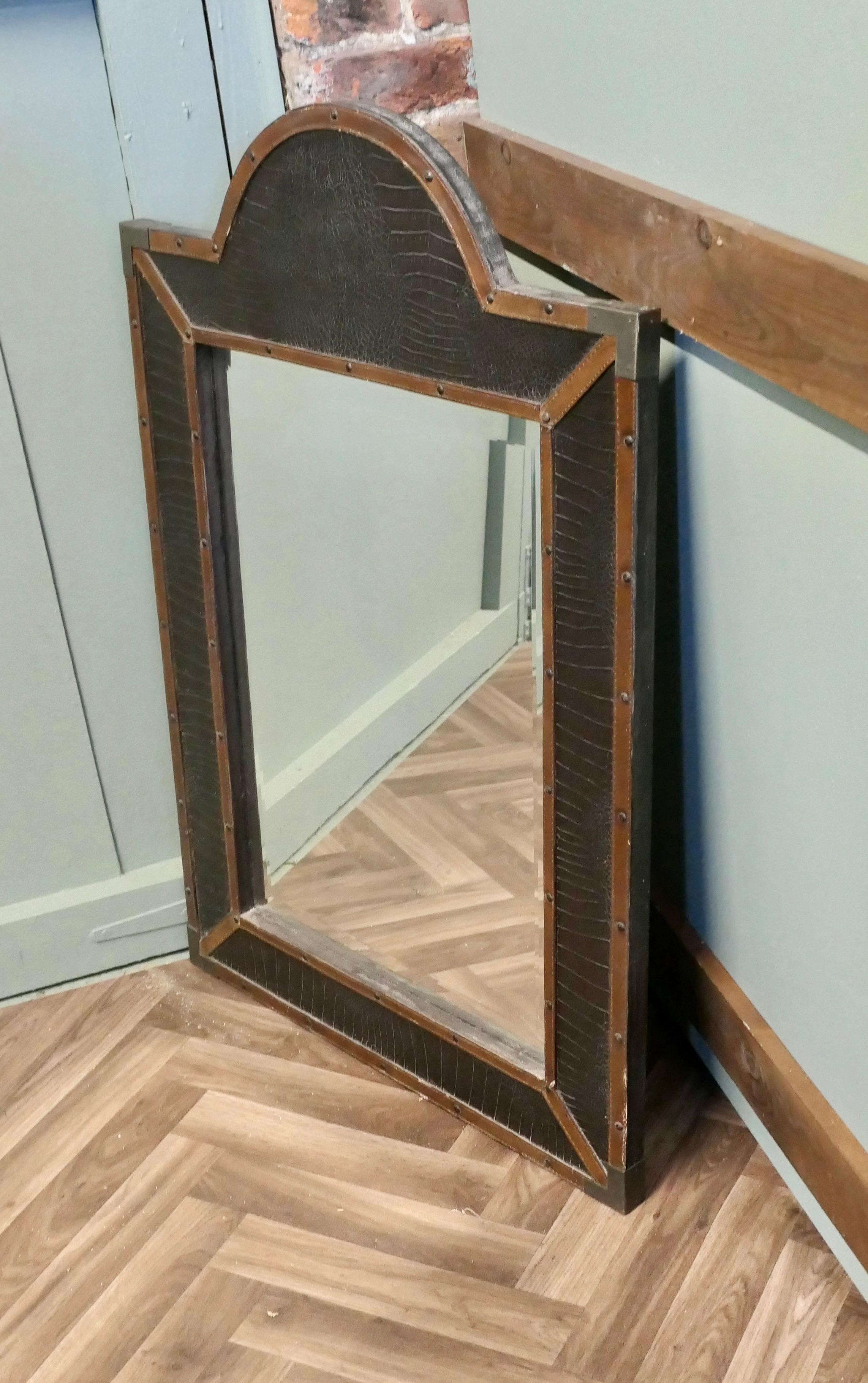 French Art Deco Leather Wall Mirror  A very unusual piece For Sale 2