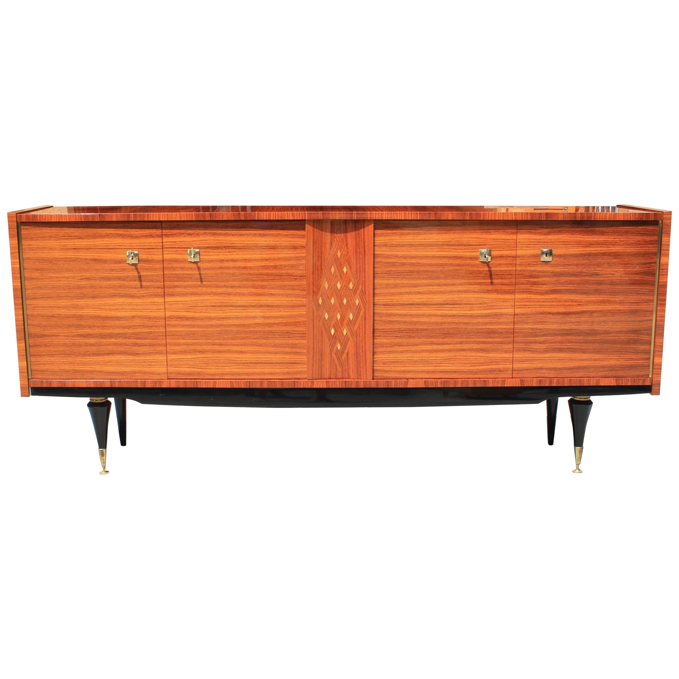 French Art Deco Light Macassar Sideboard with Diamond Mother-of-pearl Center