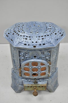 French Art Deco Lily Cast Iron Blue Porcelain Heater Stove Deville Charleville