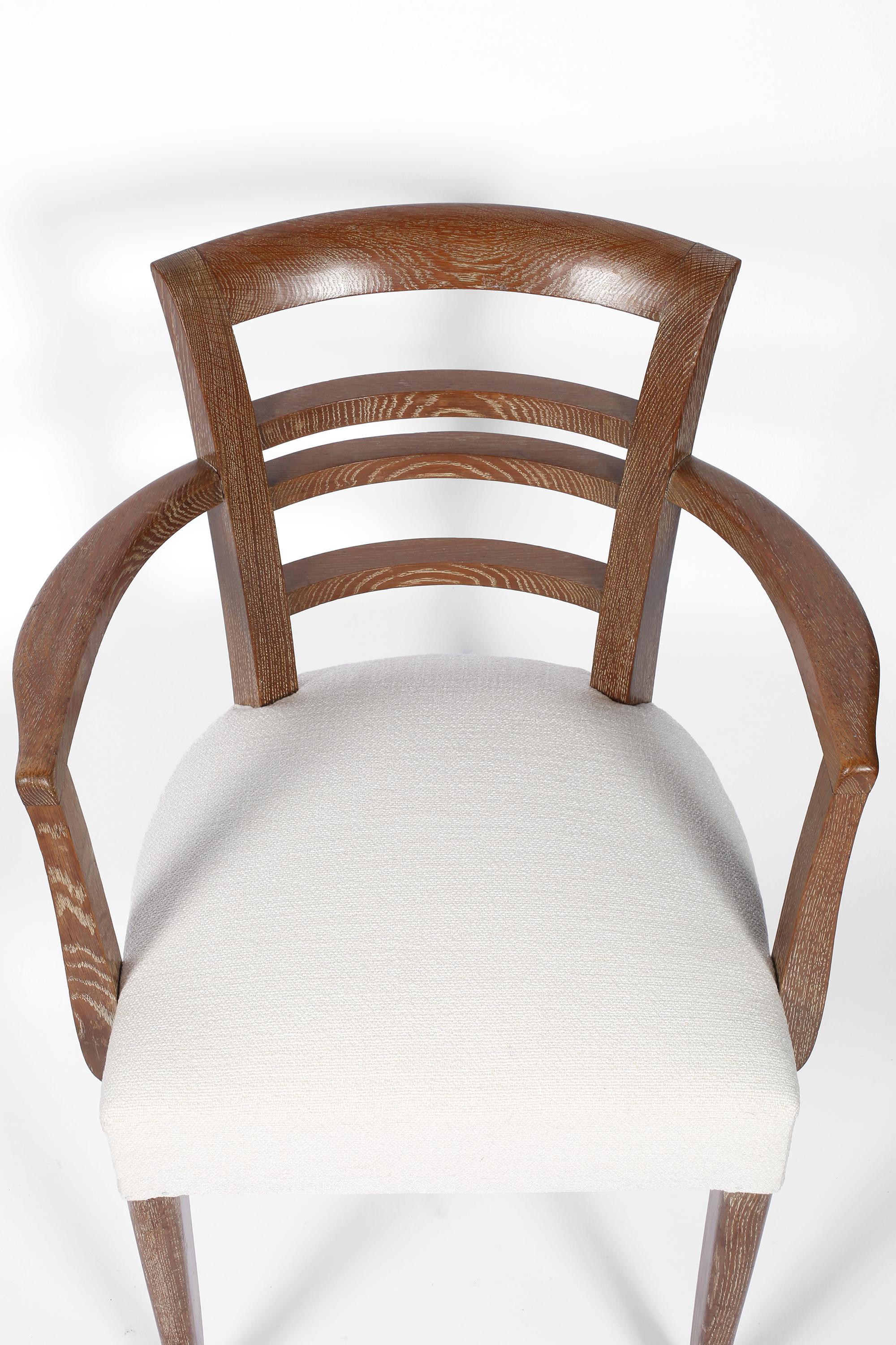 French Art Deco Limed Oak Occasional Chairs 1940s Cerused For Sale 6