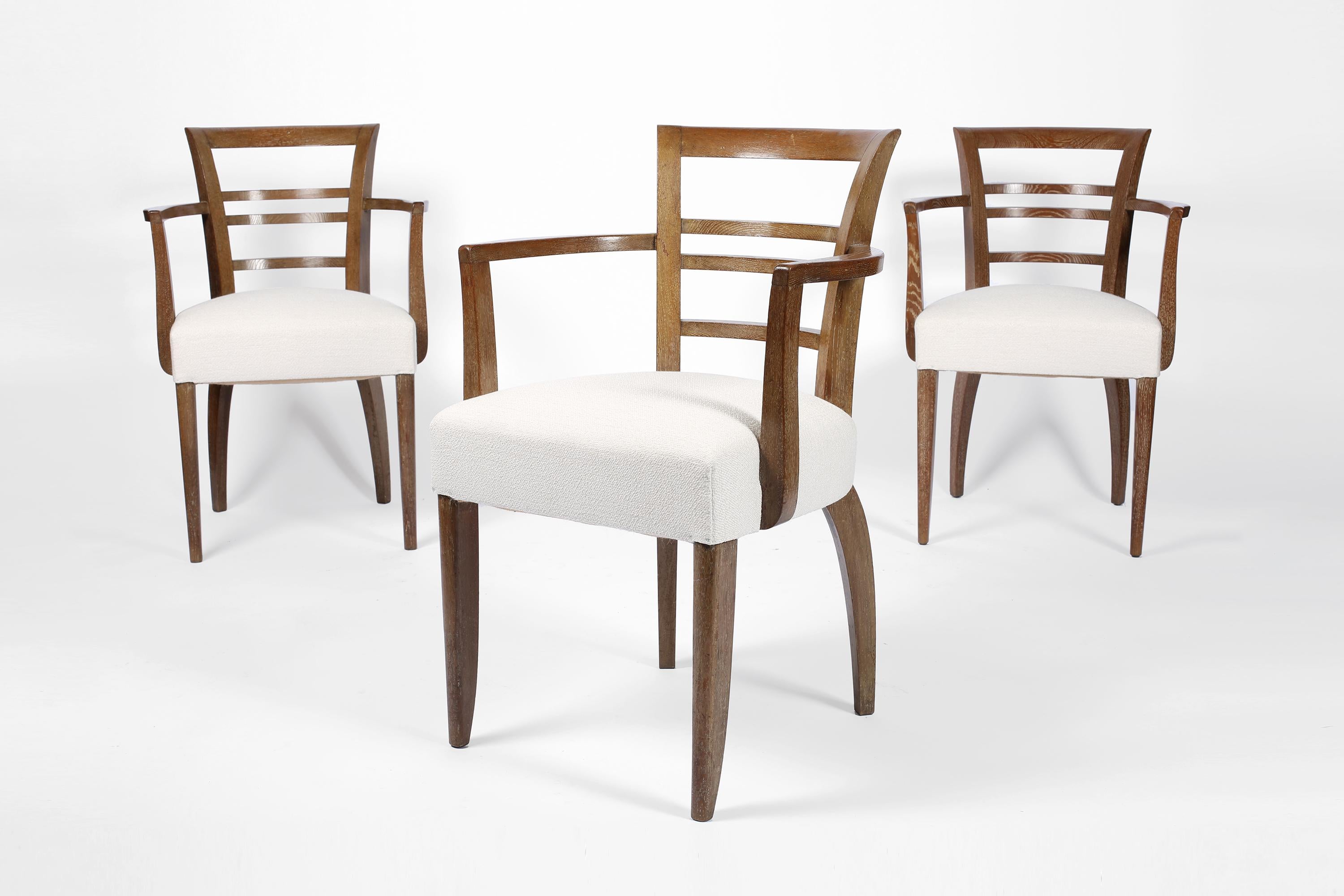 French Art Deco Limed Oak Occasional Chairs 1940s Cerused For Sale 9