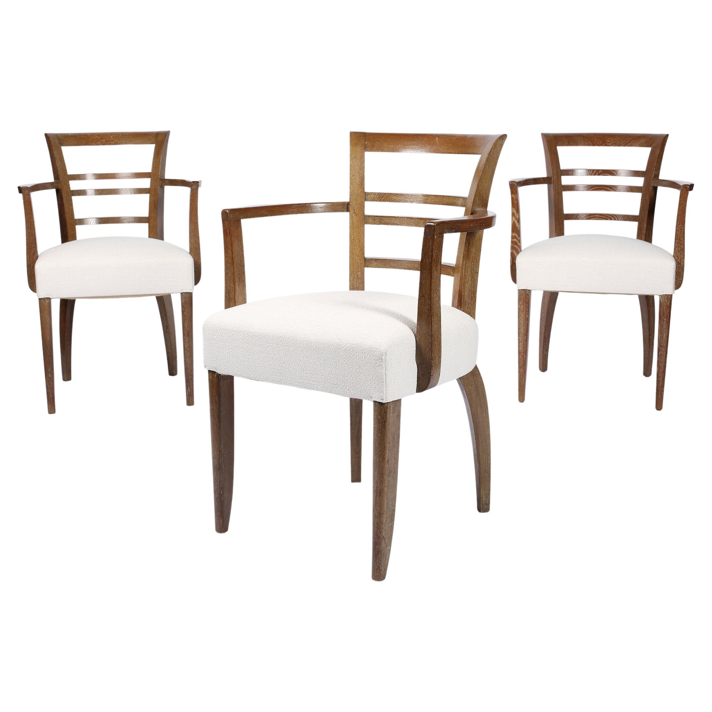 French Art Deco Limed Oak Occasional Chairs 1940s Cerused For Sale