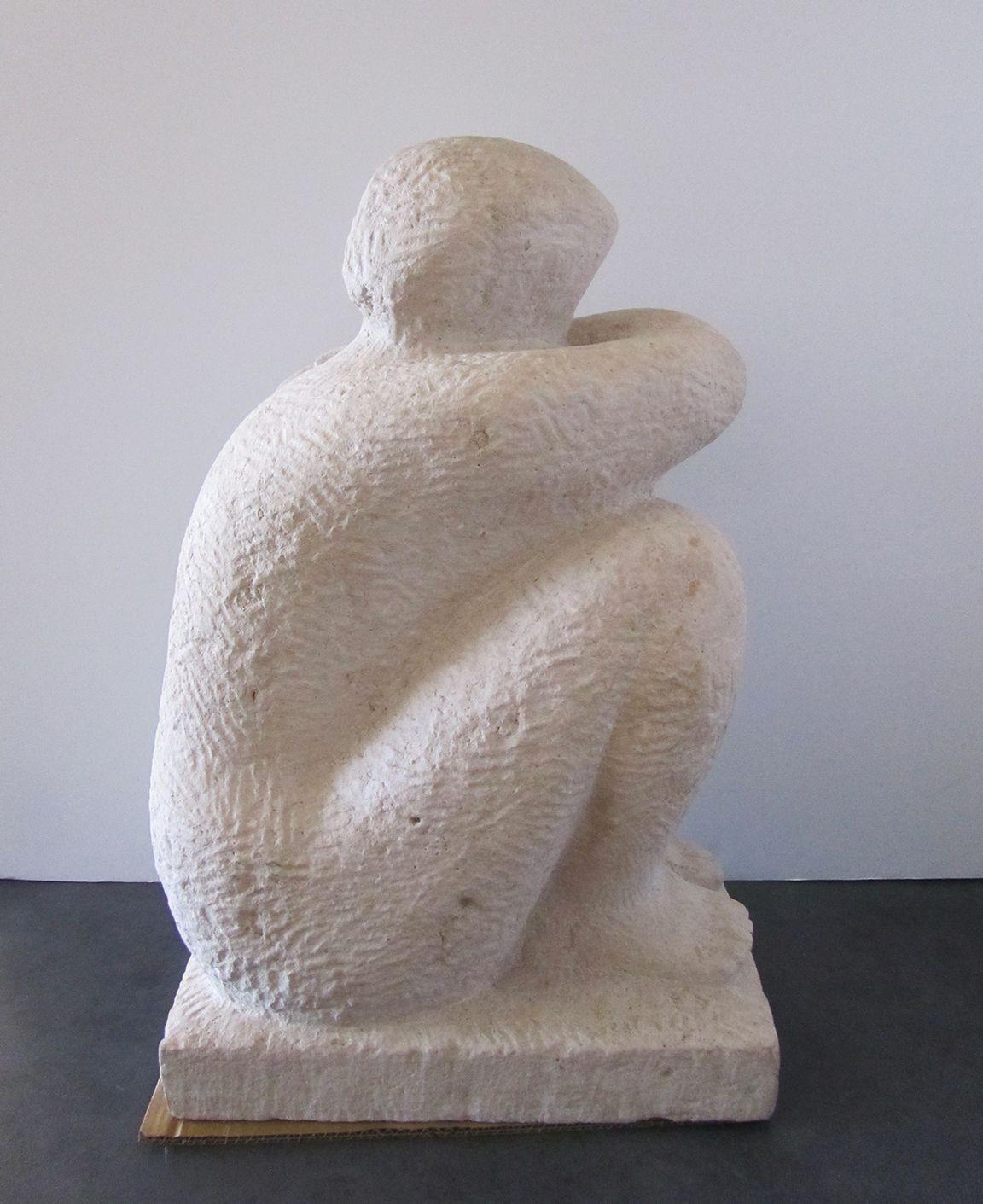 French Art Deco Limestone Figural Sculpture, Luciene Gibert In Good Condition For Sale In Hollywood, FL