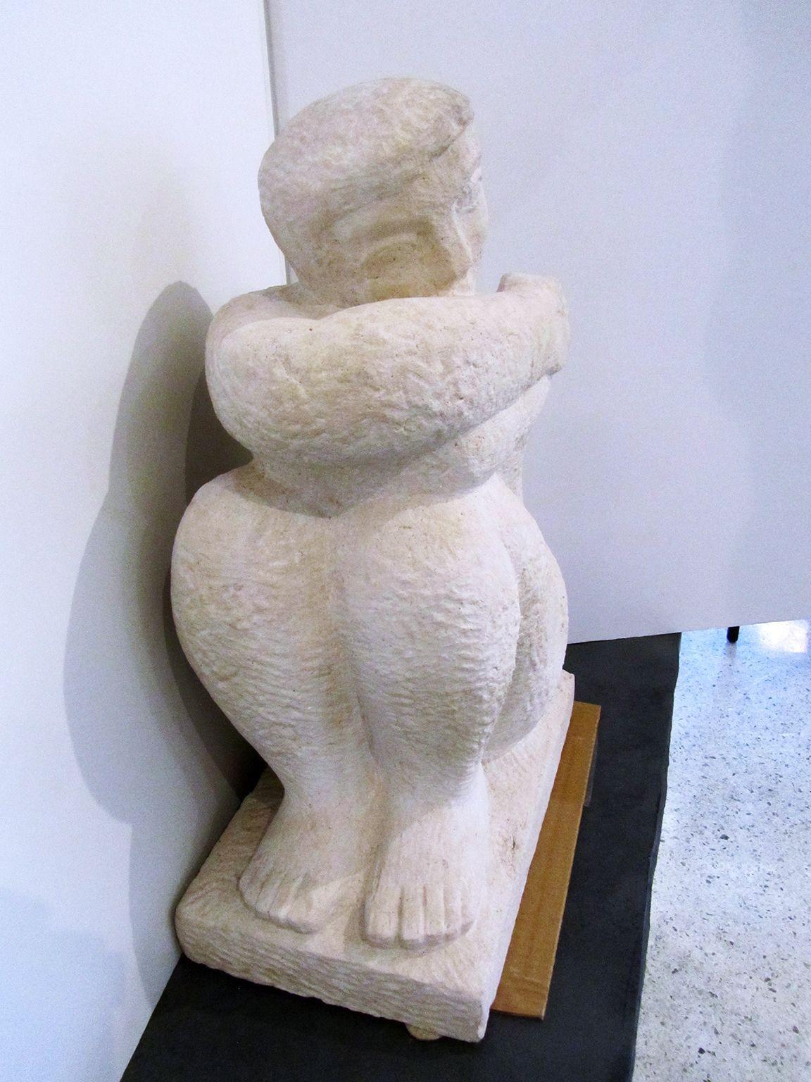 Mid-20th Century French Art Deco Limestone Figural Sculpture, Luciene Gibert For Sale