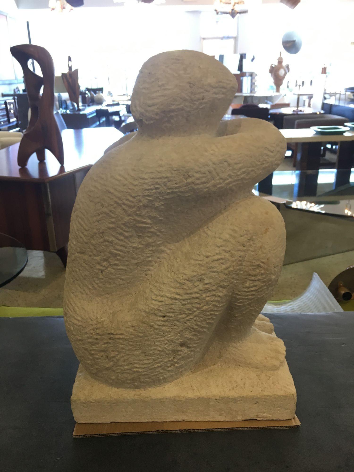 French Art Deco Limestone Figural Sculpture, Luciene Gibert For Sale 2