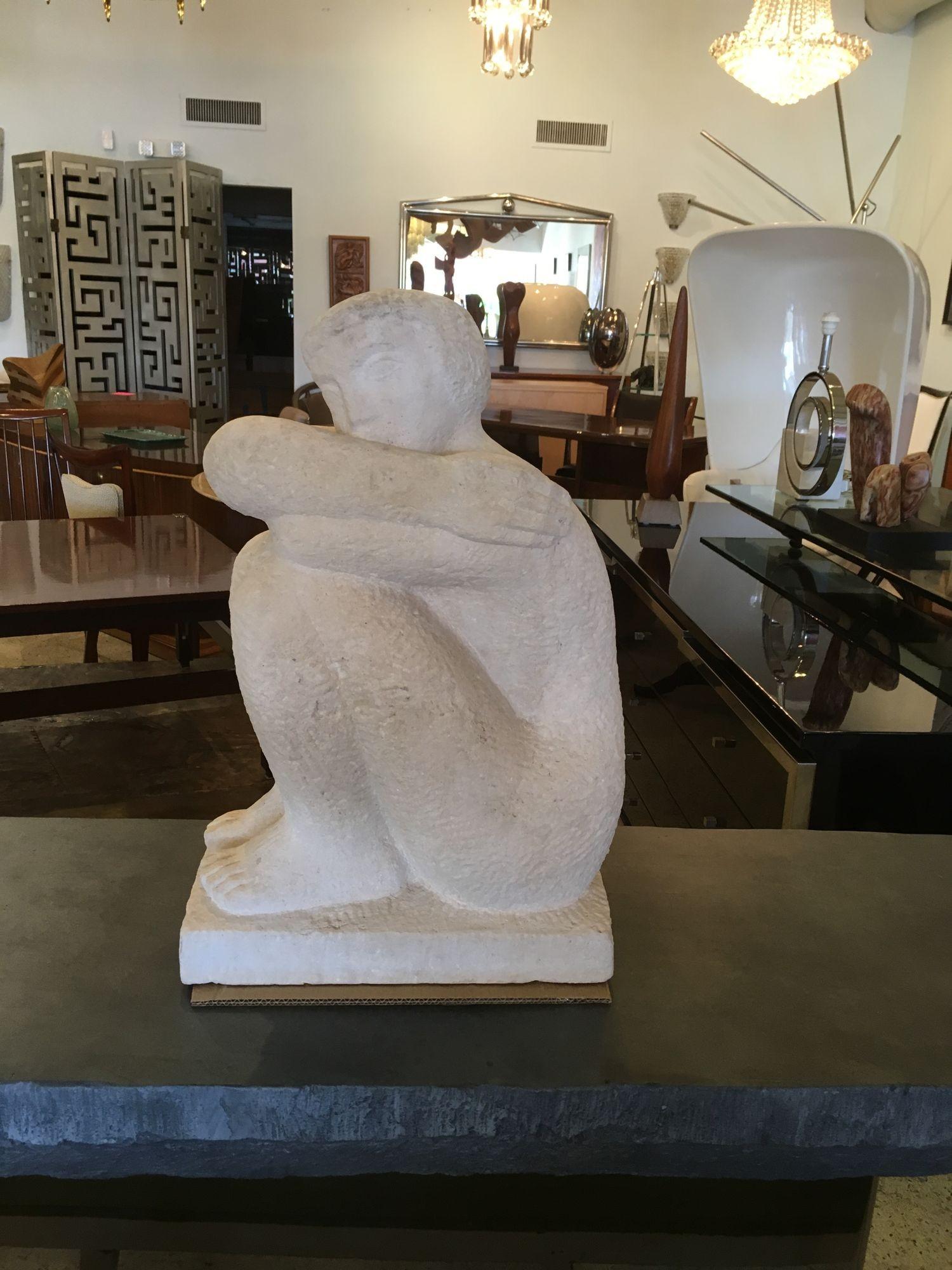 French Art Deco Limestone Figural Sculpture, Luciene Gibert For Sale 3