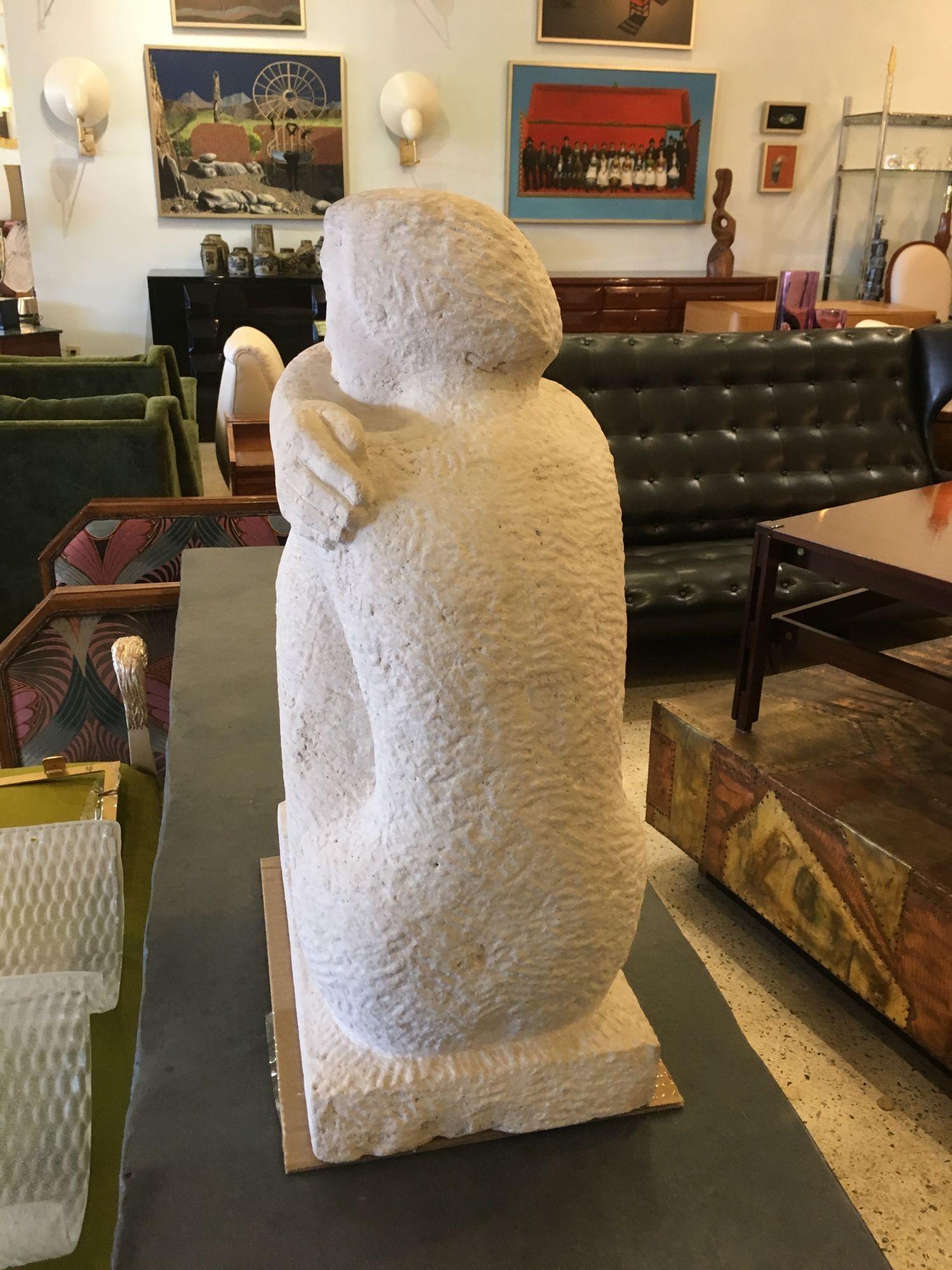French Art Deco Limestone Figural Sculpture, Luciene Gibert For Sale 4