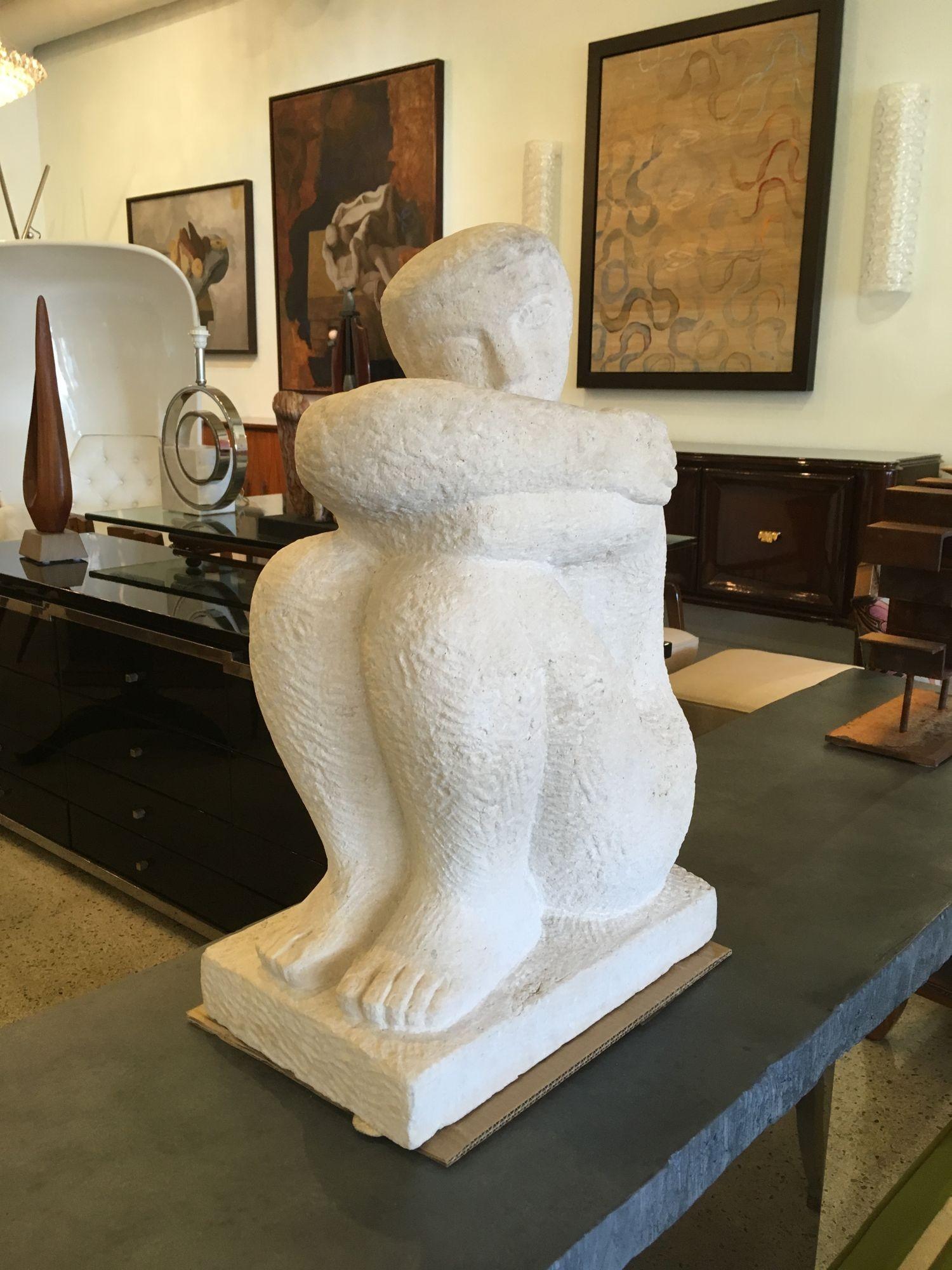 French Art Deco Limestone Figural Sculpture, Luciene Gibert For Sale 5