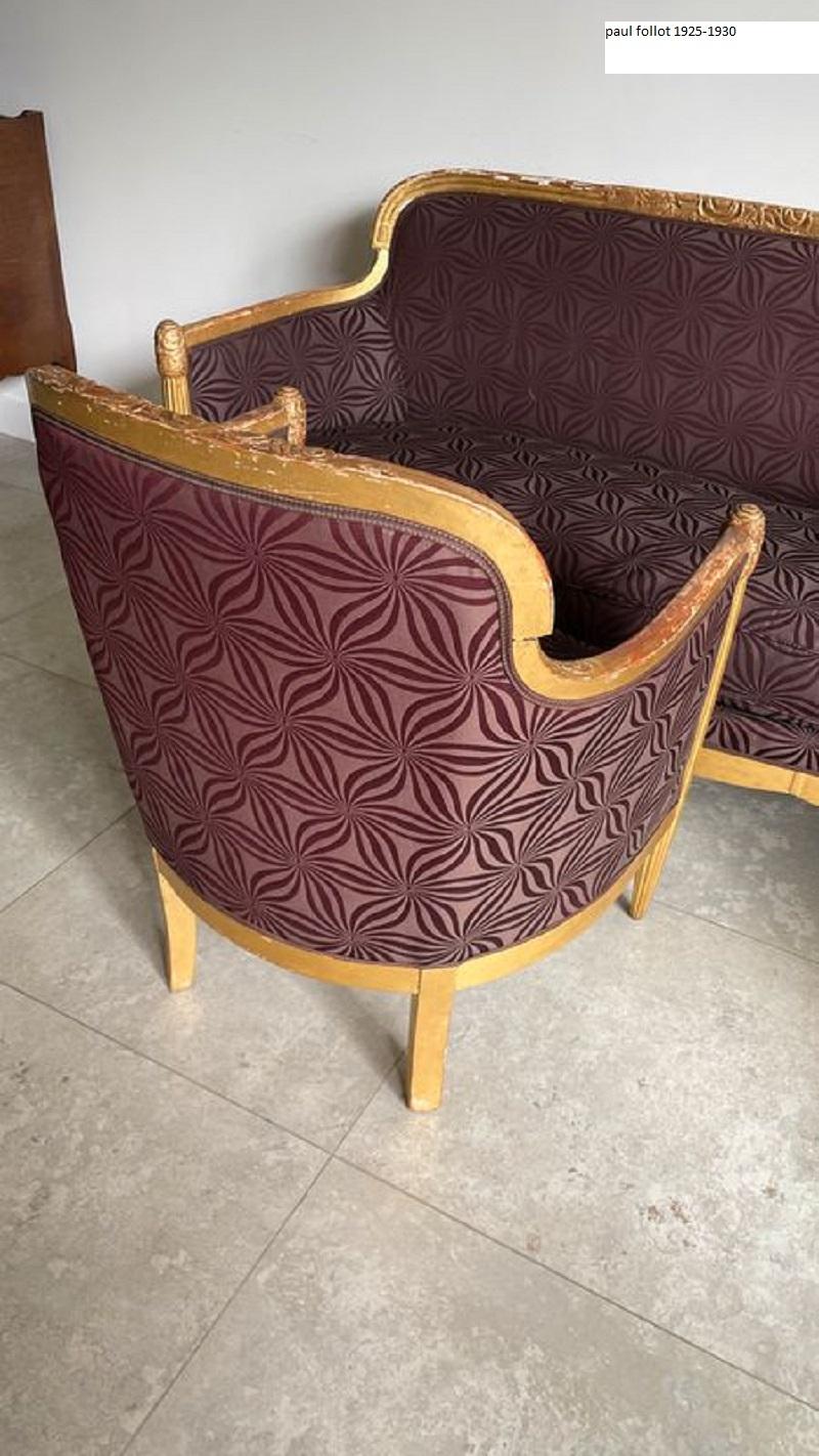 French Art Déco Living Room Set Carved Wood Gilded by Paul Follot, 1920s For Sale 5