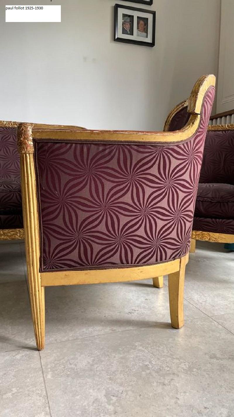 French Art Déco Living Room Set Carved Wood Gilded by Paul Follot, 1920s For Sale 6