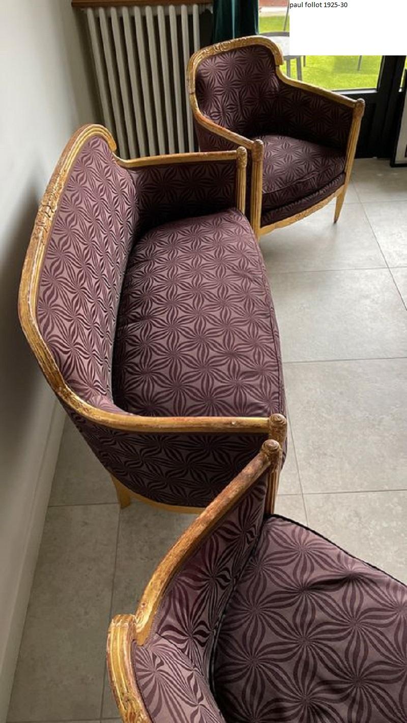 Art Deco French Art Déco Living Room Set Carved Wood Gilded by Paul Follot, 1920s For Sale