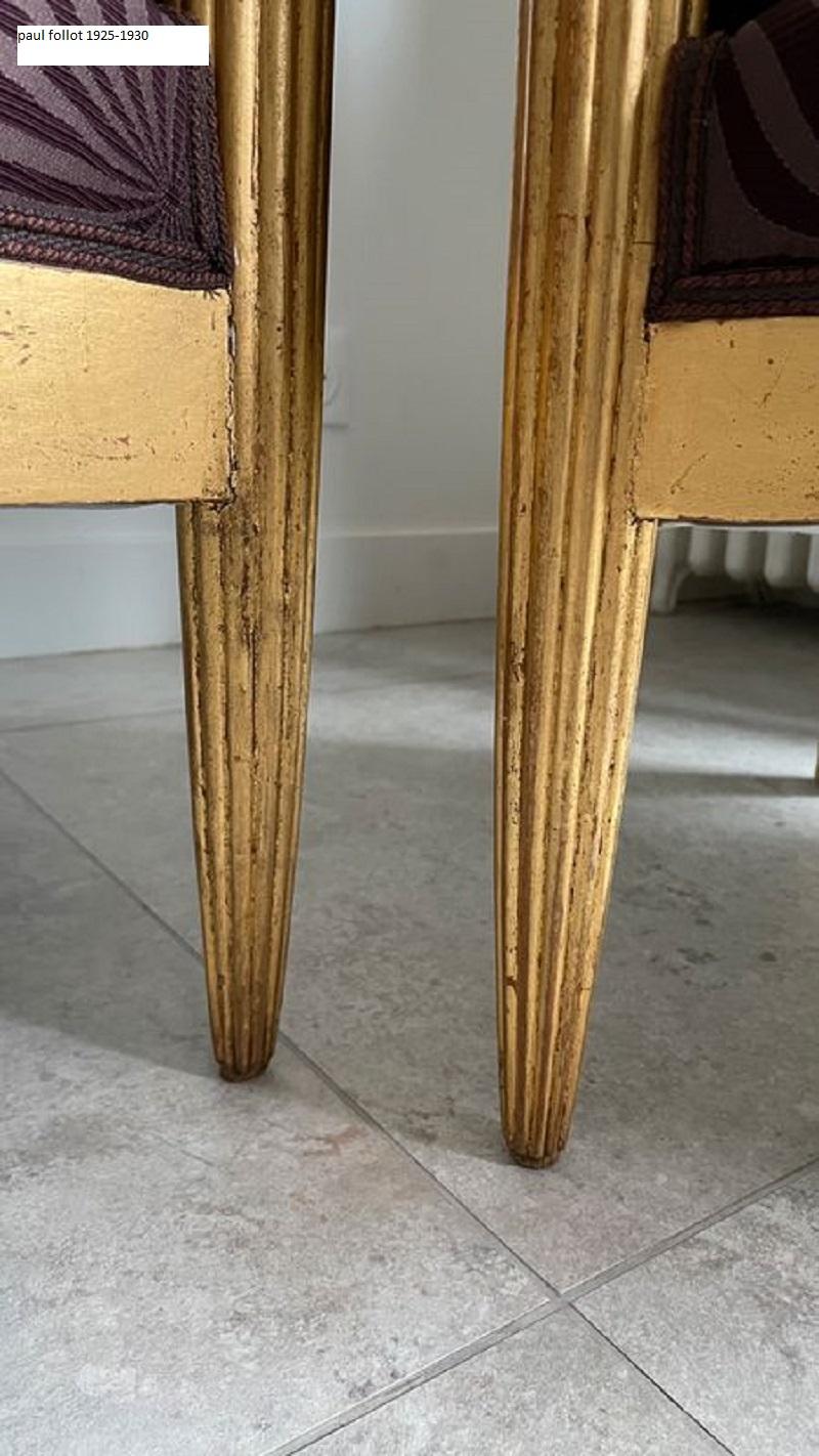 French Art Déco Living Room Set Carved Wood Gilded by Paul Follot, 1920s For Sale 2