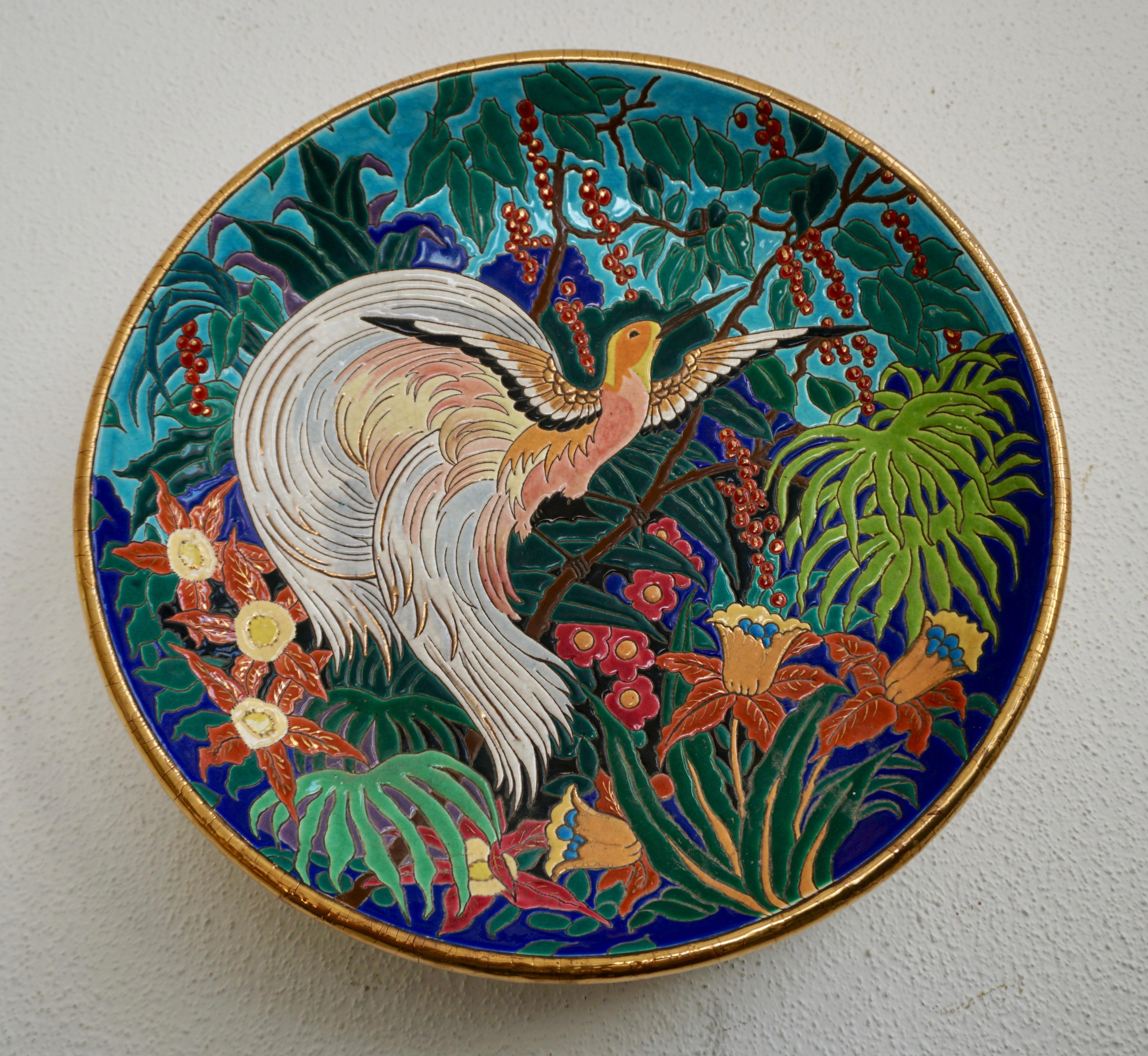 Französische Art Deco Longwy-Keramikschale (Hollywood Regency) im Angebot