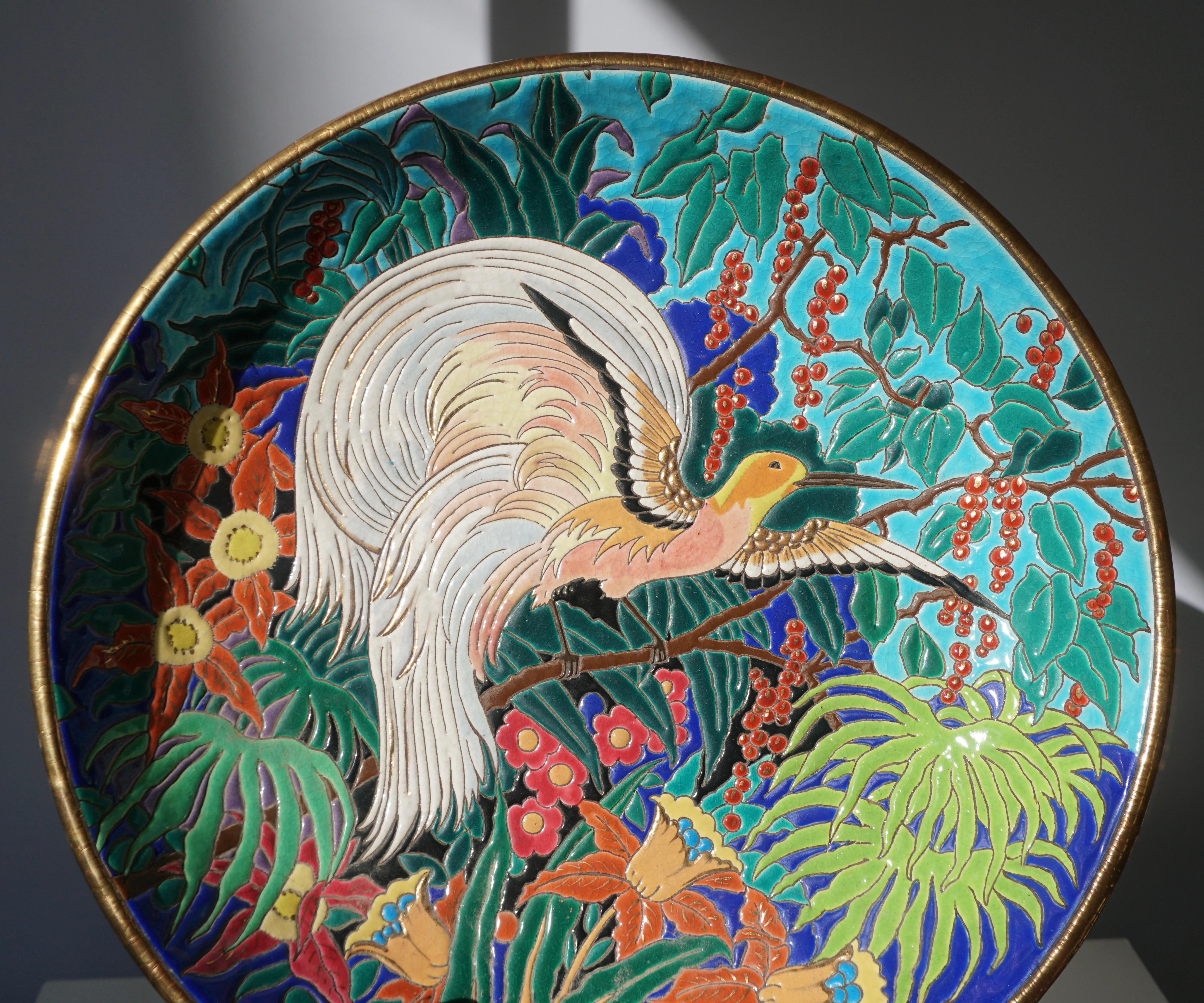 Französische Art Deco Longwy-Keramikschale (Emailliert) im Angebot