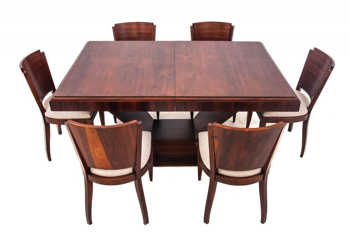 French Art Deco Louis Majorelle Walnut Dining Table with Chairs For Sale 10