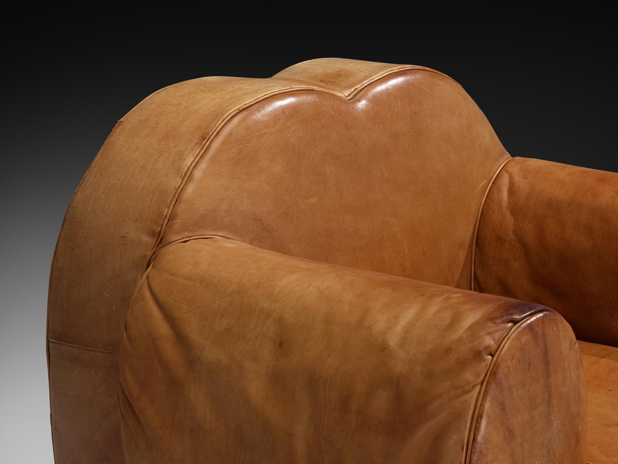 Mid-20th Century French Art Deco Lounge Chair in Cognac Leather For Sale