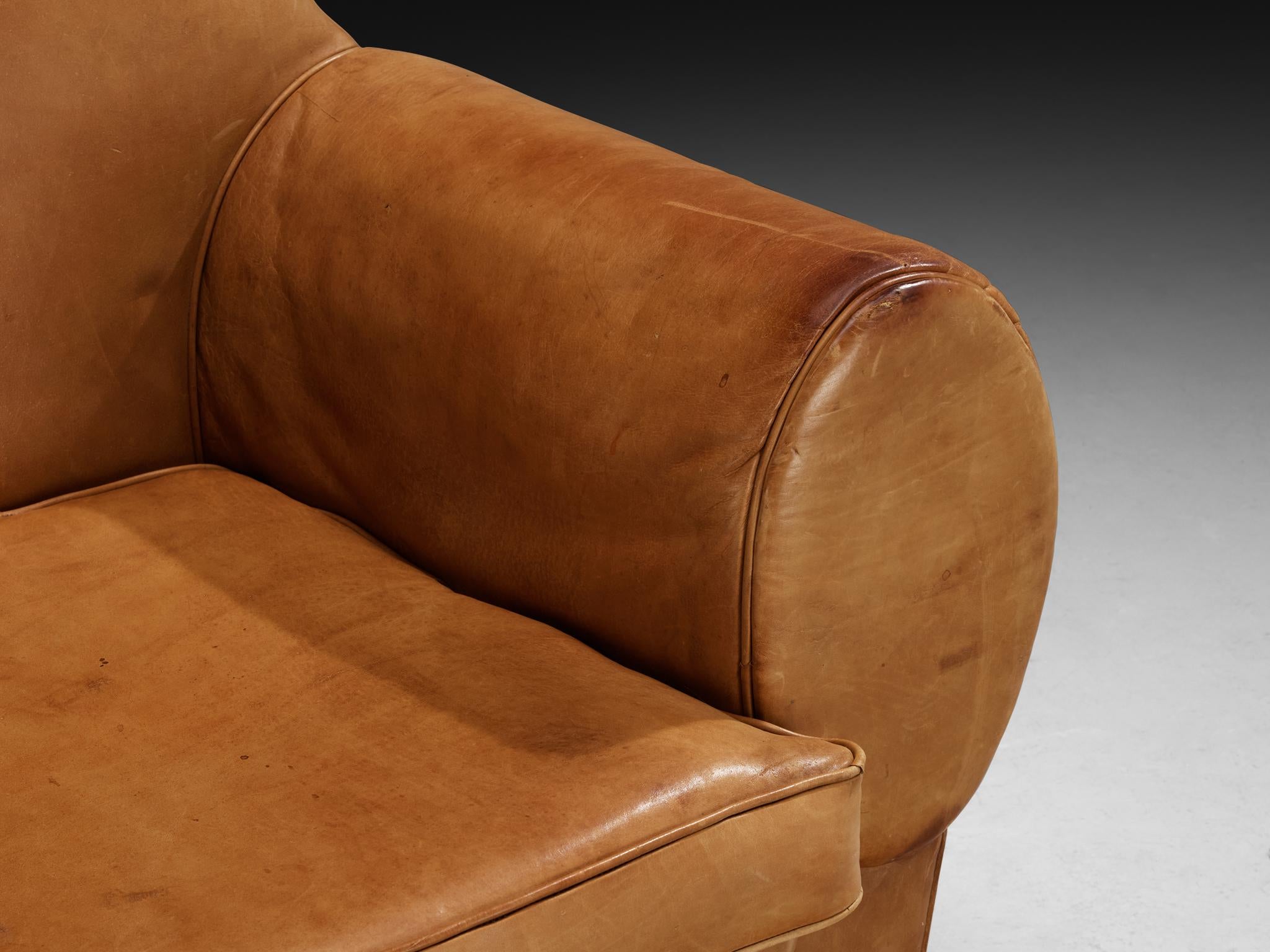 French Art Deco Lounge Chair in Cognac Leather For Sale 2