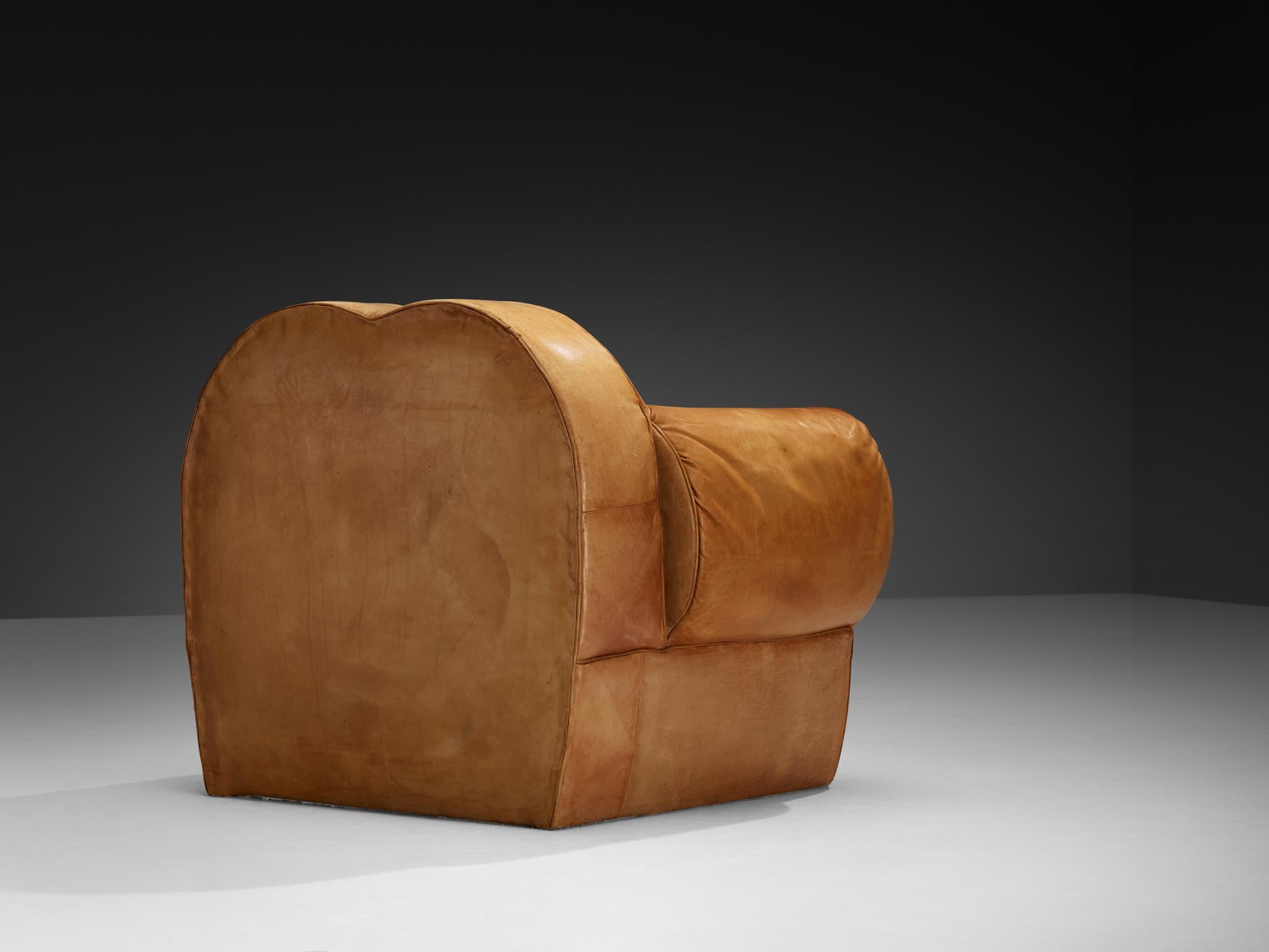 French Art Deco Lounge Chair in Cognac Leather For Sale 4