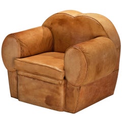 French Art Deco Lounge Chair in Cognac Leather
