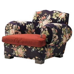 Vintage French Art Deco Lounge Chair in Floral Upholstery 