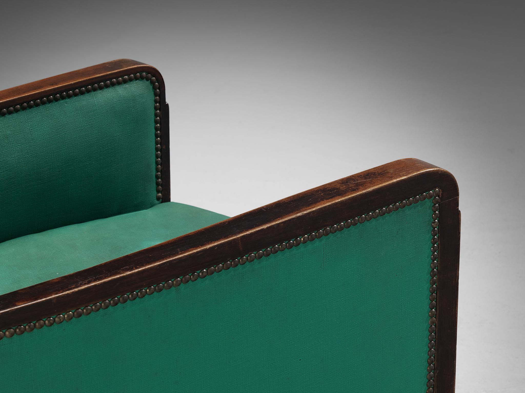 Metà XX secolo Poltrona francese Art Déco in ecopelle verde in vendita