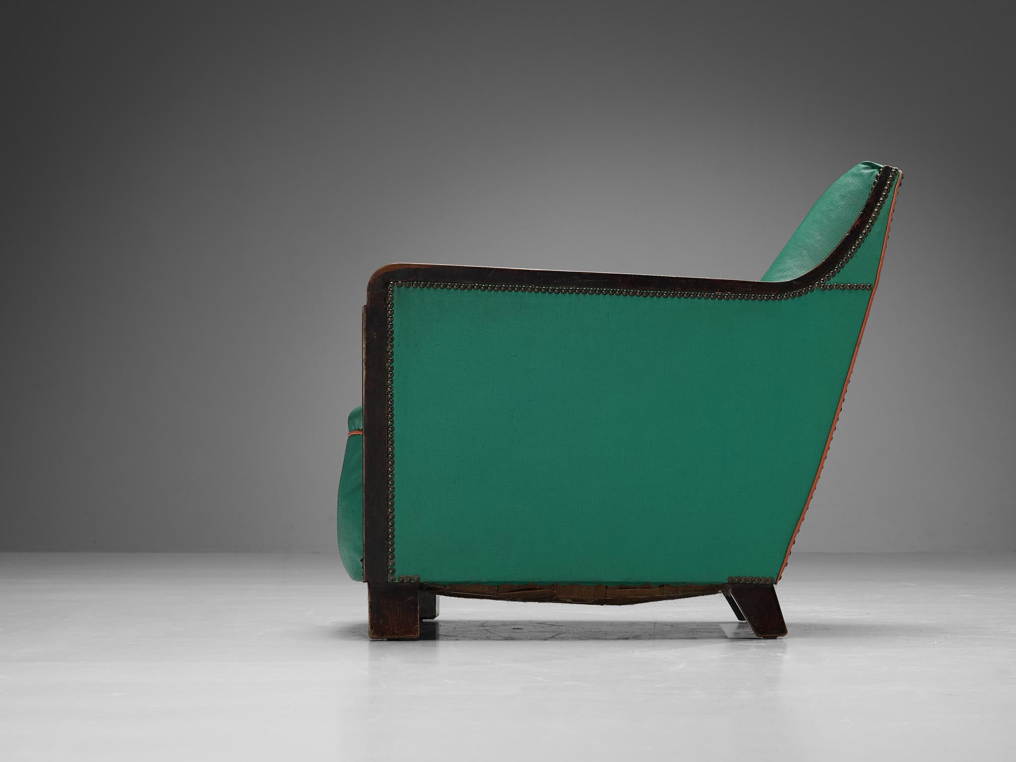 Materiale sintetico Poltrona francese Art Déco in ecopelle verde in vendita