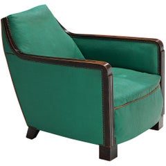 Sillón Art Decó francés de piel sintética verde