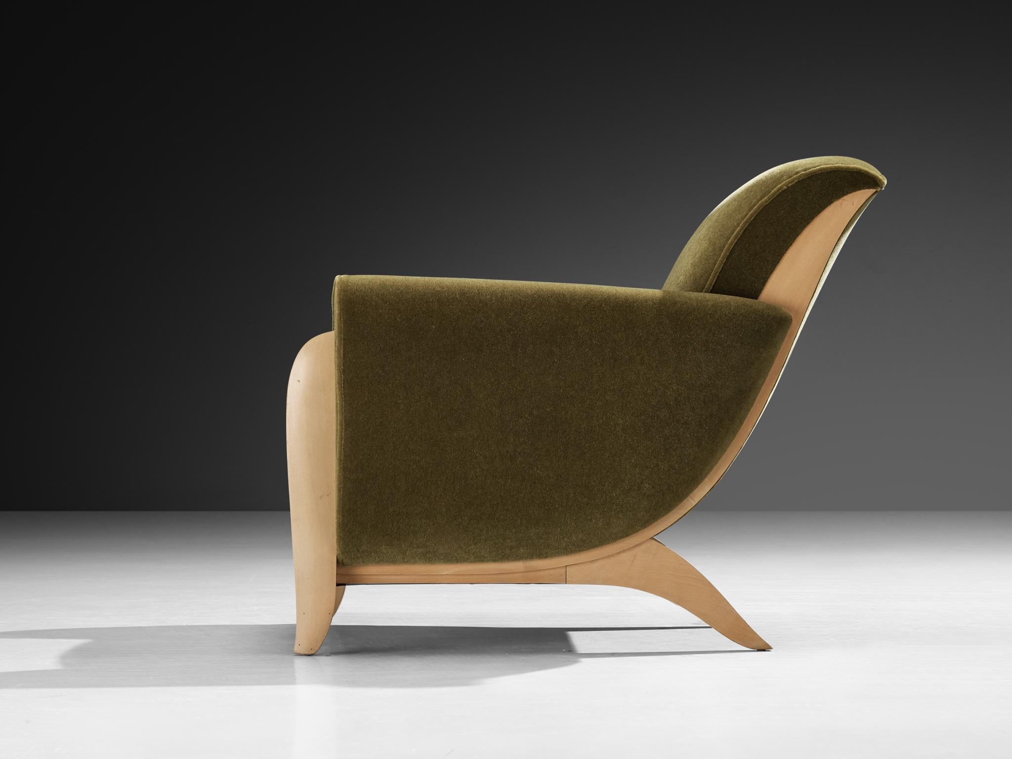 Mid-20th Century French Art Deco Lounge Chair in Green Upholstery