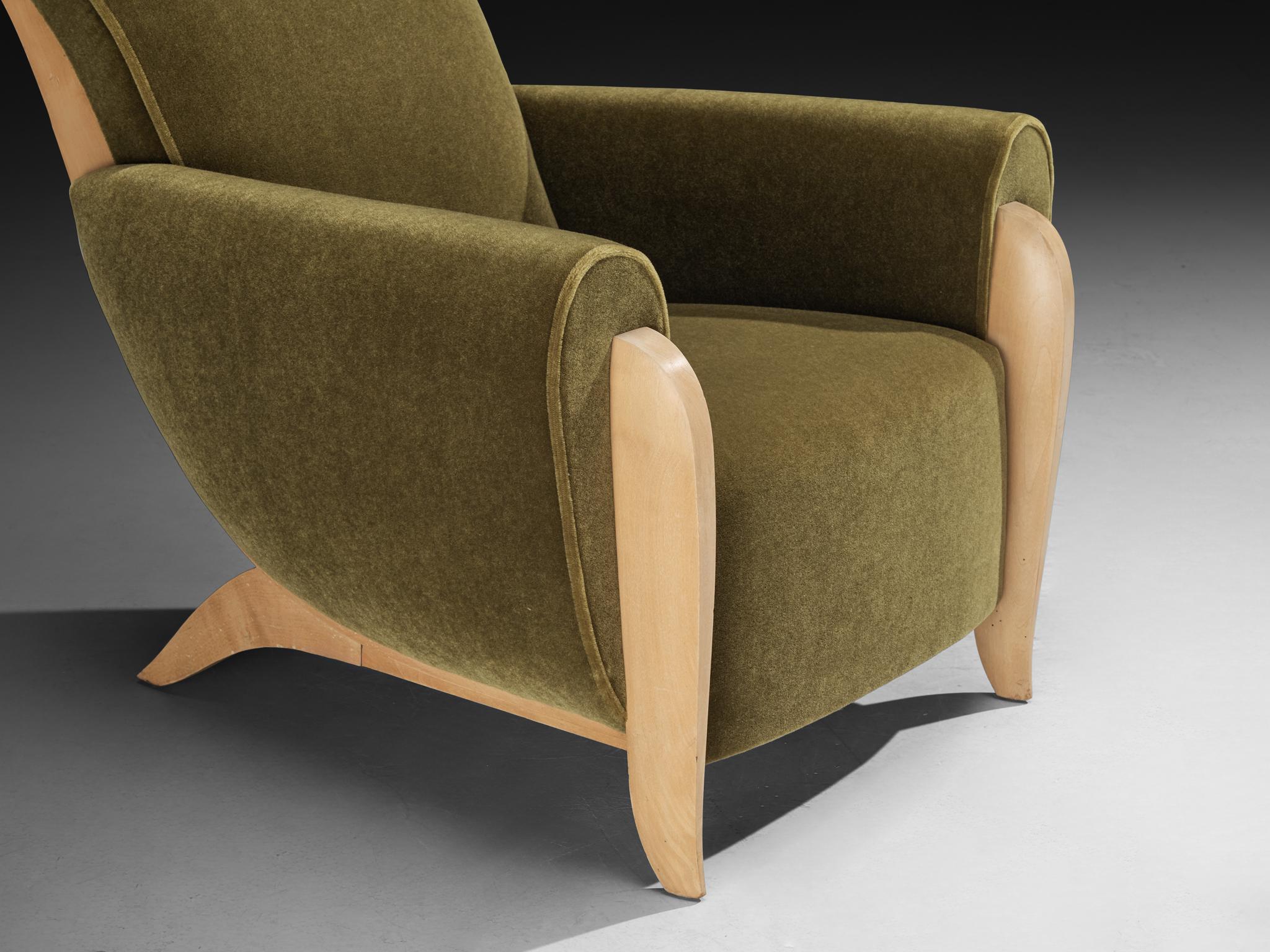 French Art Deco Lounge Chair in Green Upholstery 1