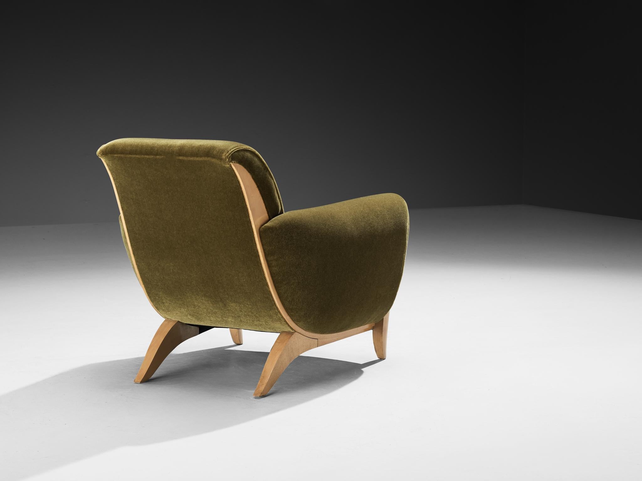 French Art Deco Lounge Chair in Green Upholstery 2